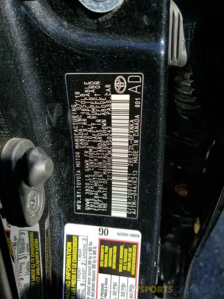 13 Photograph of a damaged car 2T1BURHE3KC150243 TOYOTA COROLLA 2019