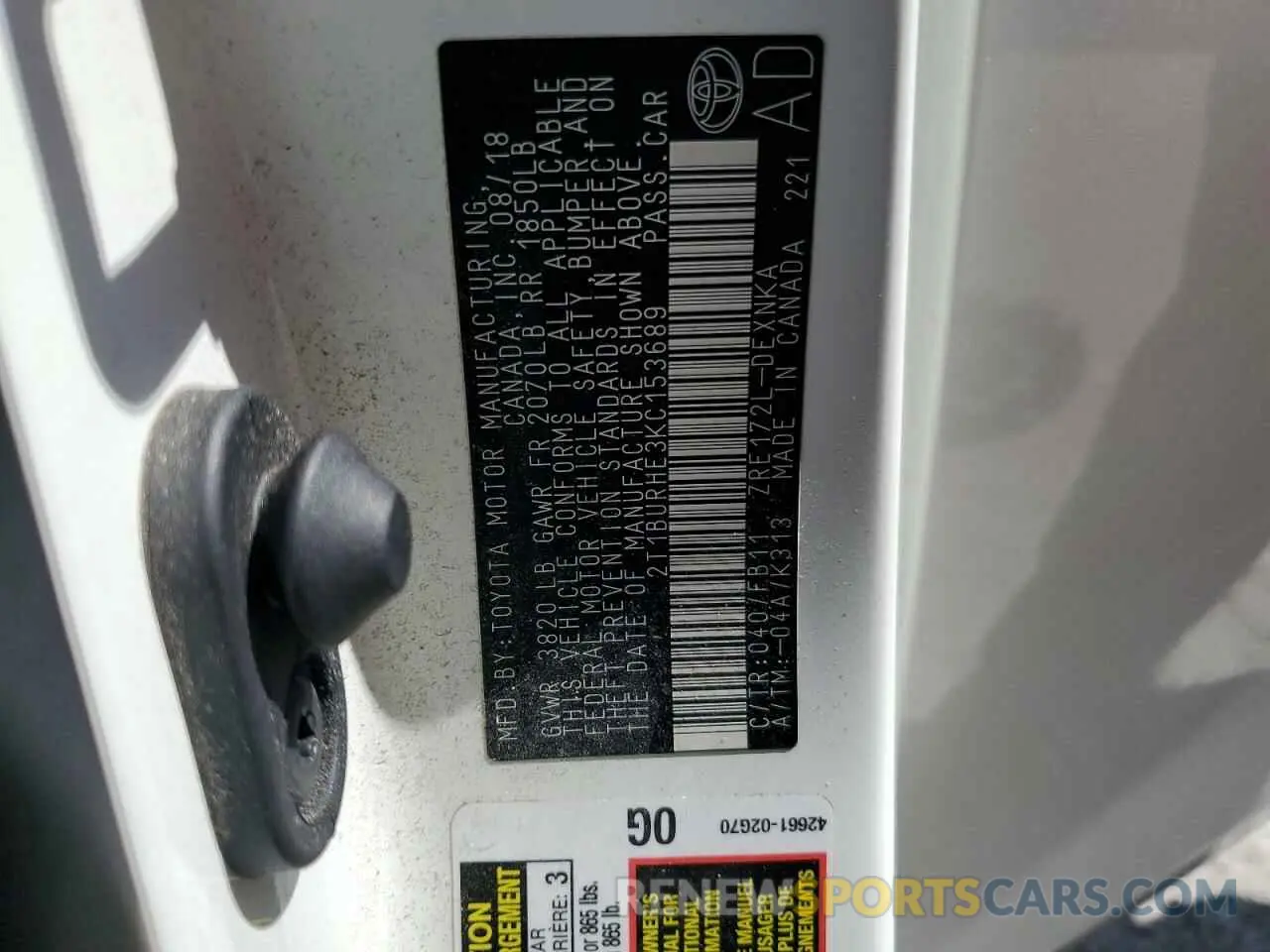 13 Photograph of a damaged car 2T1BURHE3KC153689 TOYOTA COROLLA 2019