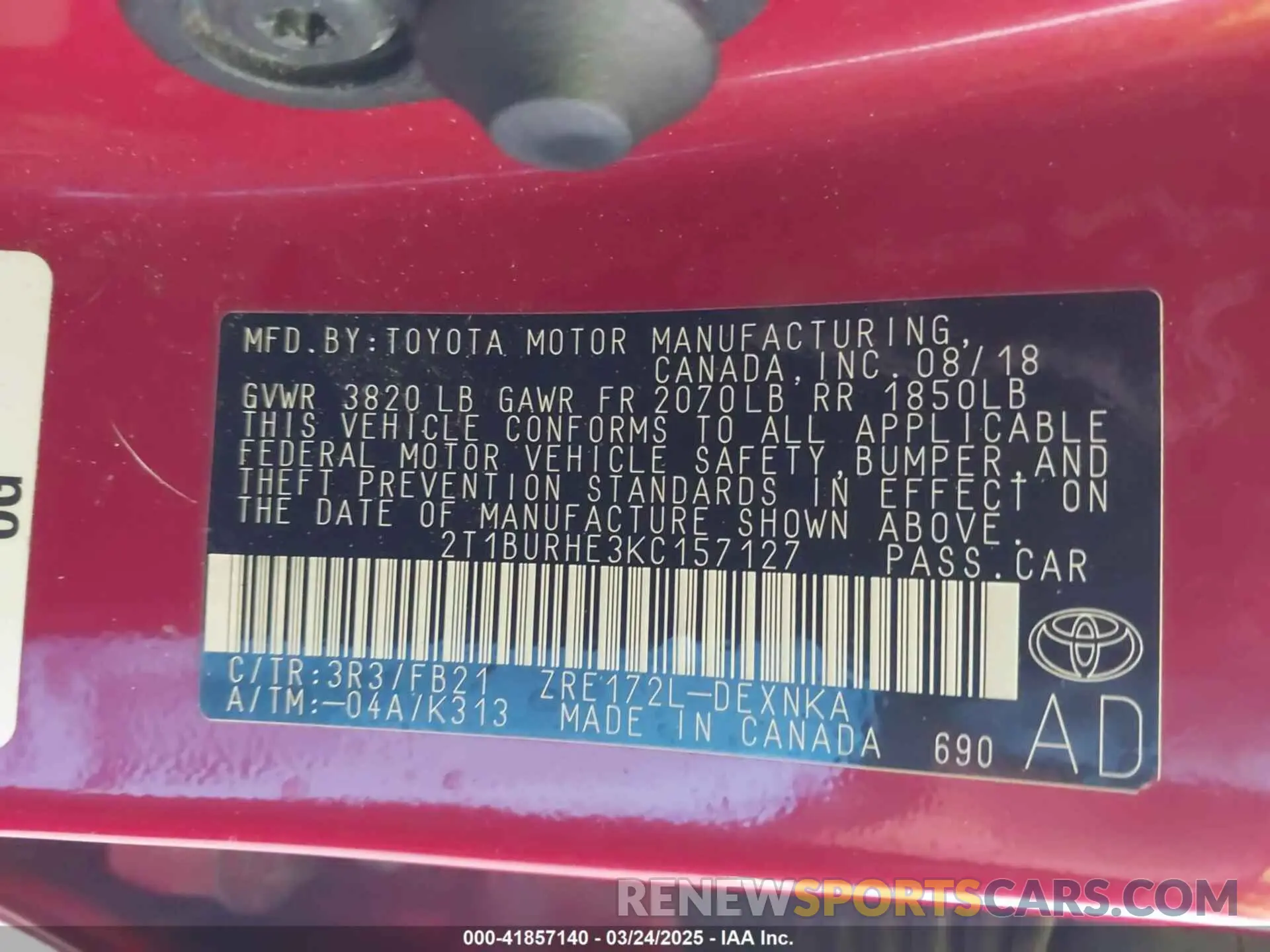 9 Photograph of a damaged car 2T1BURHE3KC157127 TOYOTA COROLLA 2019
