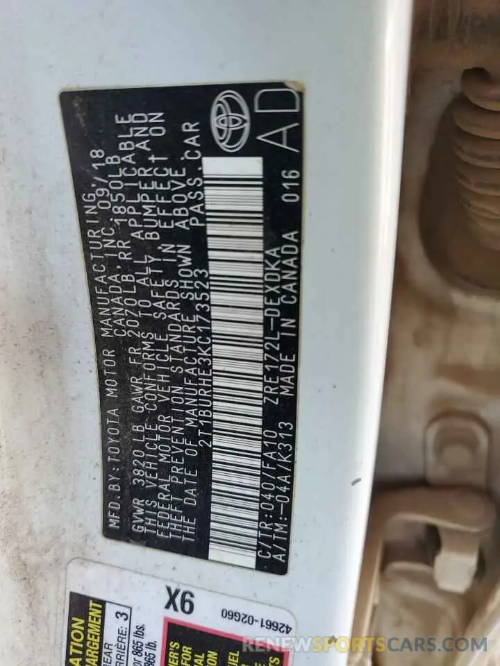 12 Photograph of a damaged car 2T1BURHE3KC173523 TOYOTA COROLLA 2019