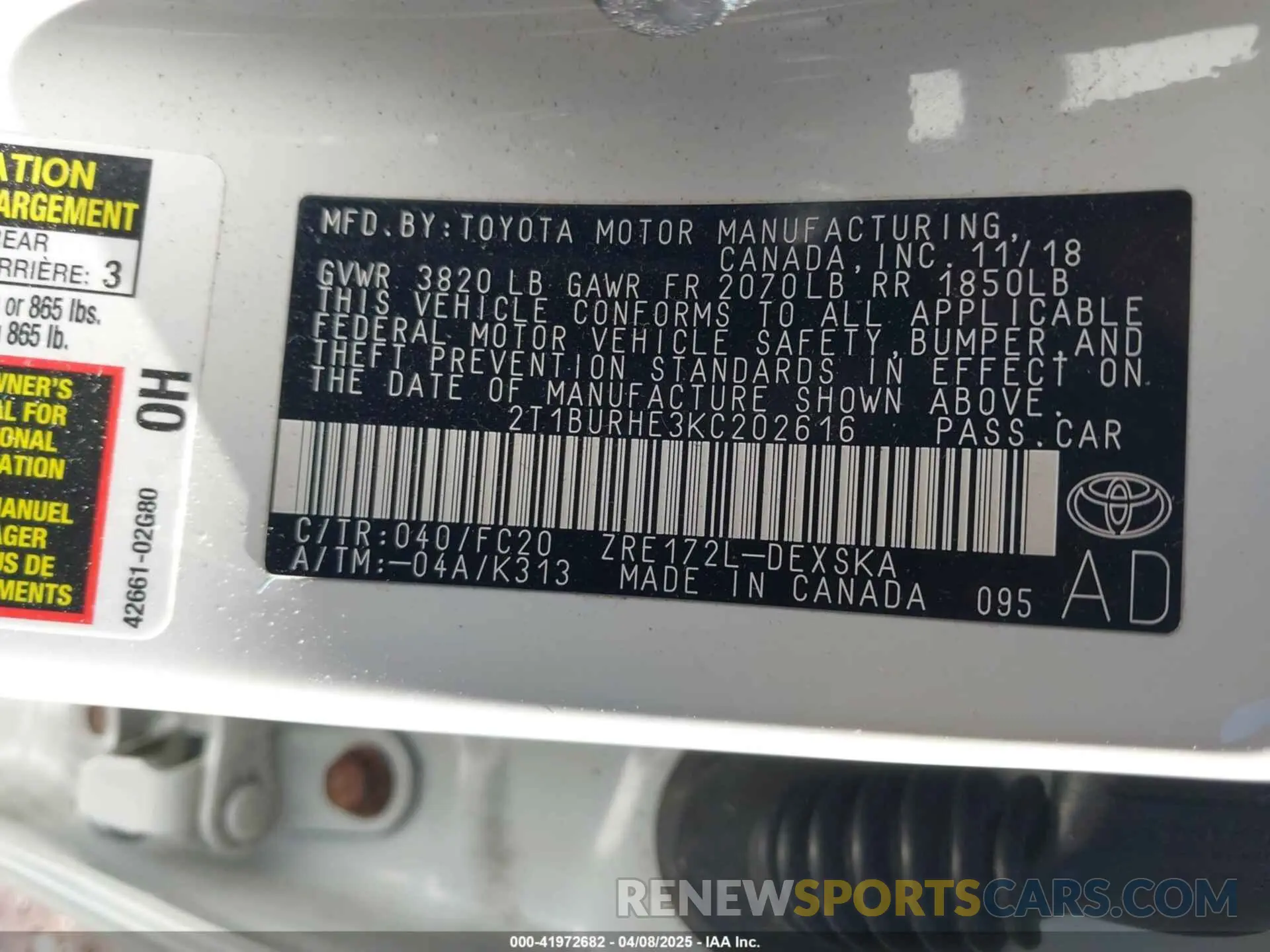 9 Photograph of a damaged car 2T1BURHE3KC202616 TOYOTA COROLLA 2019