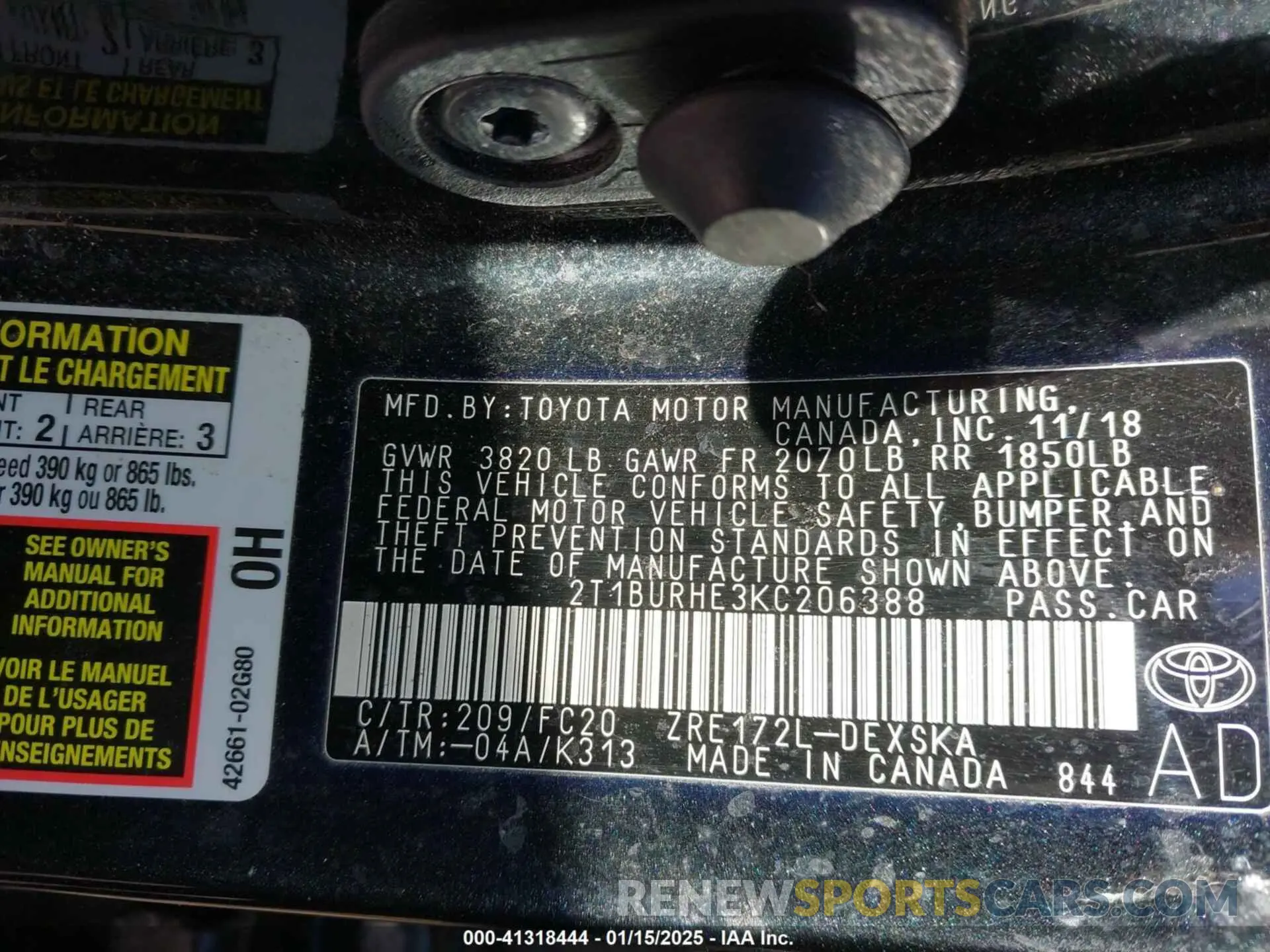 9 Photograph of a damaged car 2T1BURHE3KC206388 TOYOTA COROLLA 2019