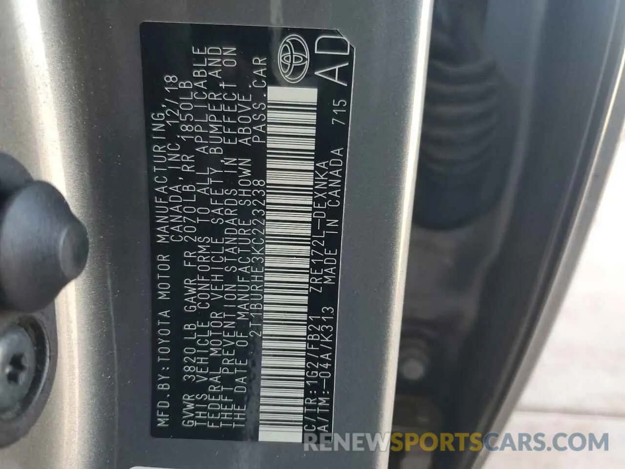 12 Photograph of a damaged car 2T1BURHE3KC223238 TOYOTA COROLLA 2019