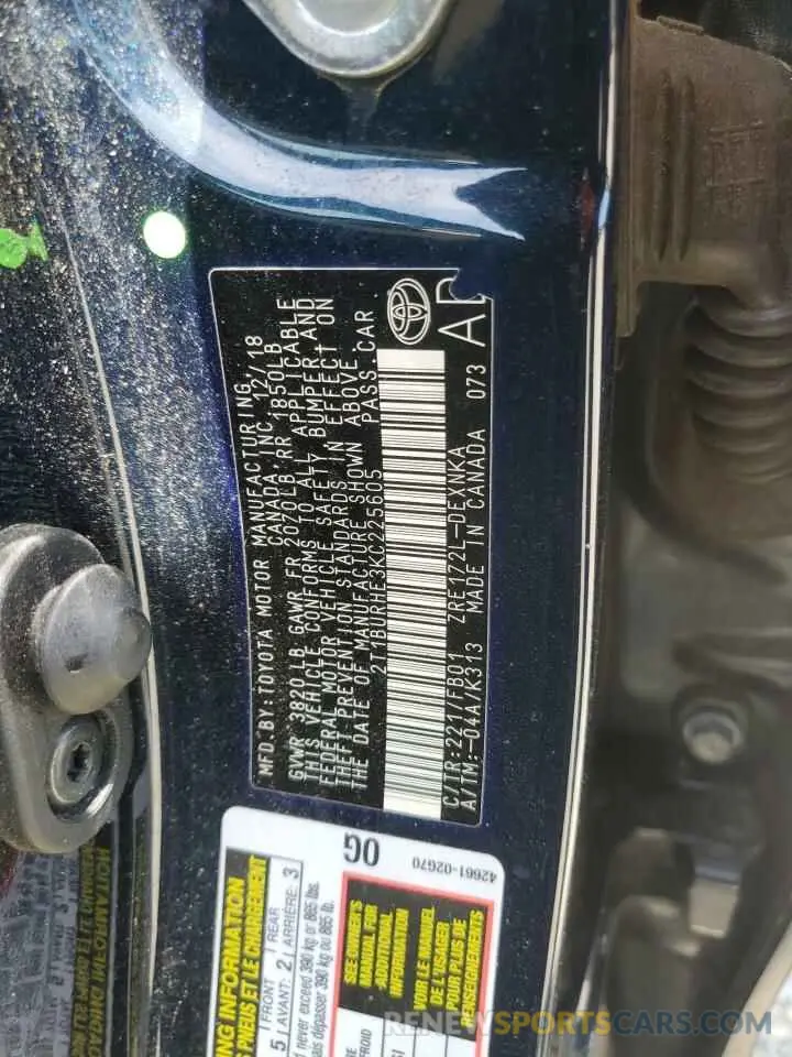 12 Photograph of a damaged car 2T1BURHE3KC225605 TOYOTA COROLLA 2019