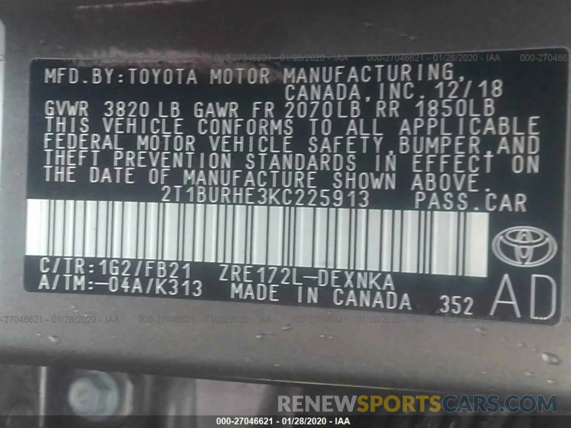 9 Photograph of a damaged car 2T1BURHE3KC225913 TOYOTA COROLLA 2019