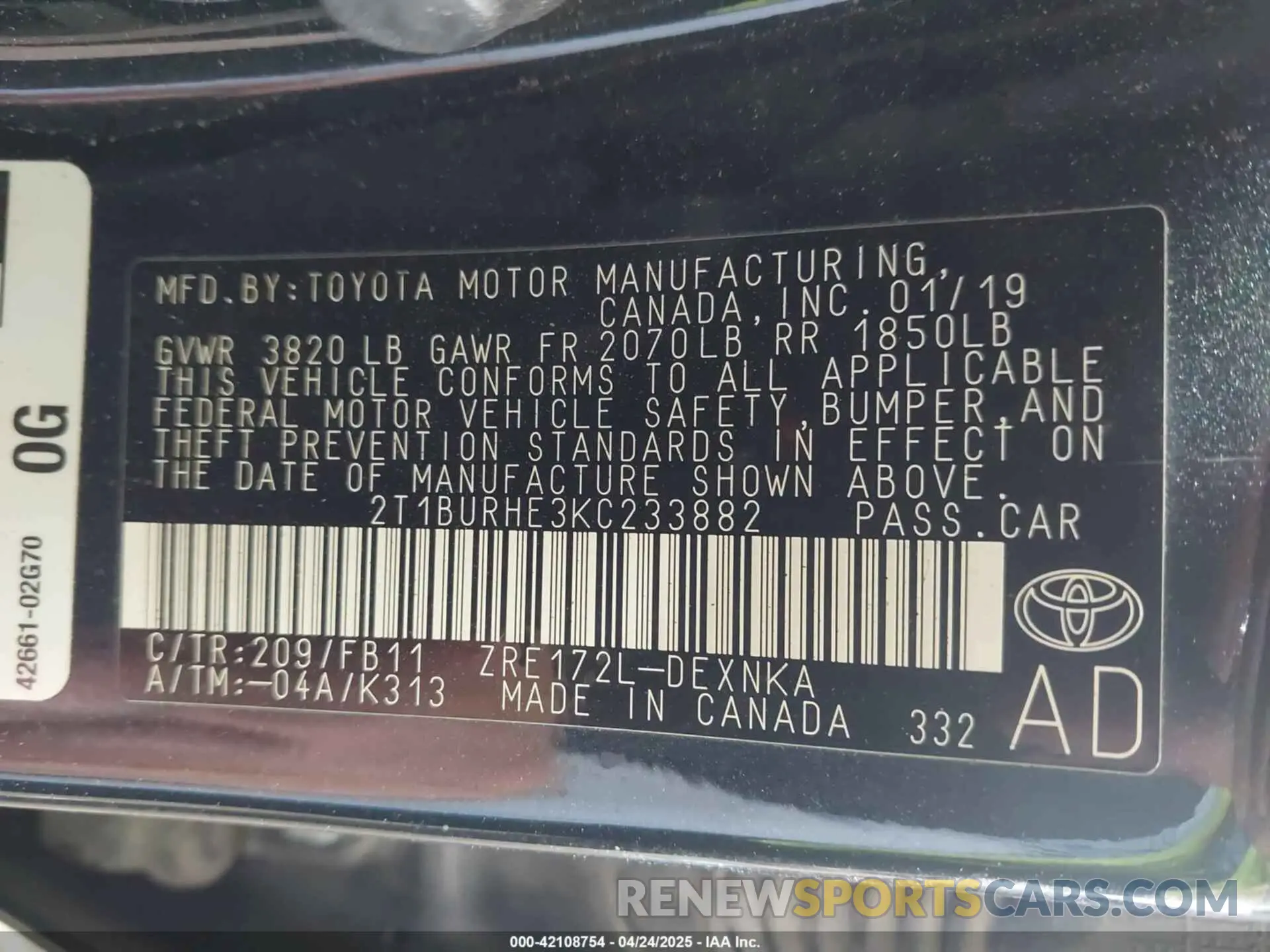 9 Photograph of a damaged car 2T1BURHE3KC233882 TOYOTA COROLLA 2019