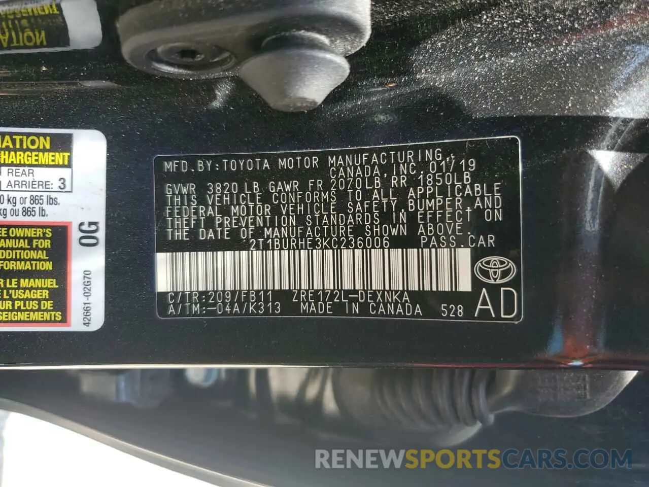 13 Photograph of a damaged car 2T1BURHE3KC236006 TOYOTA COROLLA 2019