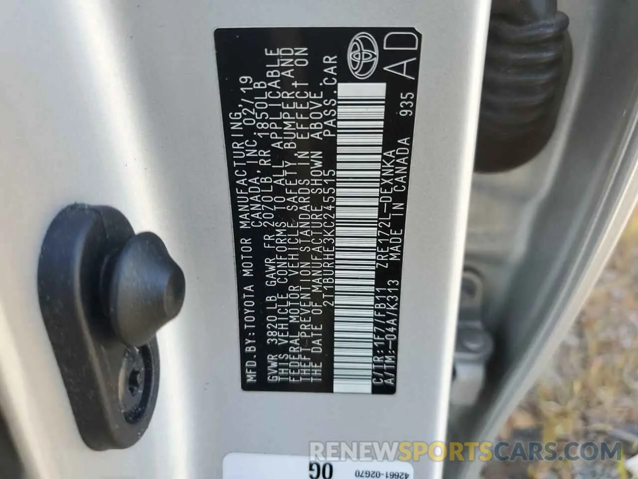 12 Photograph of a damaged car 2T1BURHE3KC245515 TOYOTA COROLLA 2019