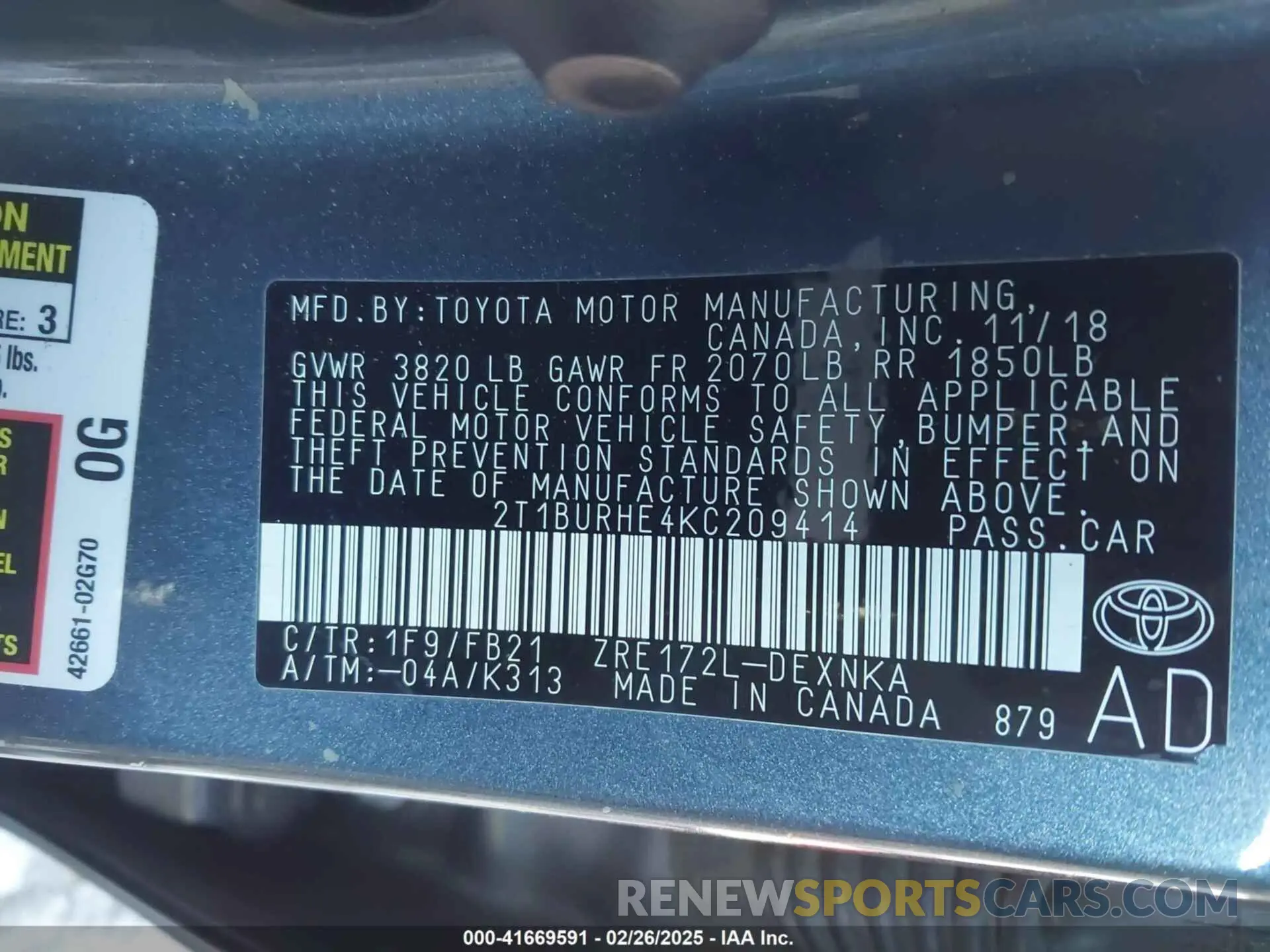 9 Photograph of a damaged car 2T1BURHE4KC209414 TOYOTA COROLLA 2019