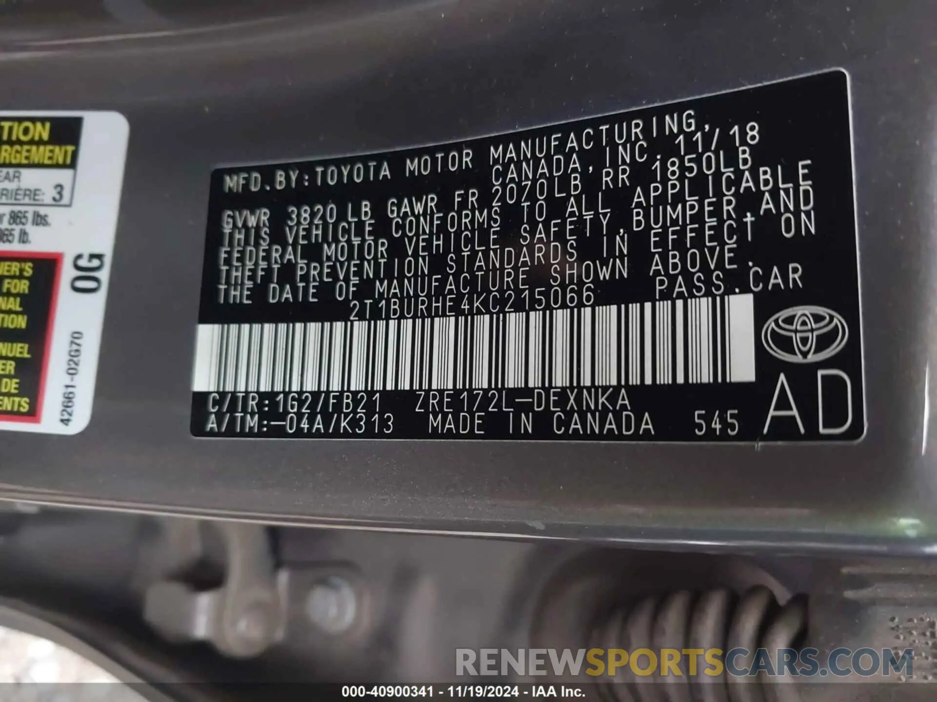 9 Photograph of a damaged car 2T1BURHE4KC215066 TOYOTA COROLLA 2019