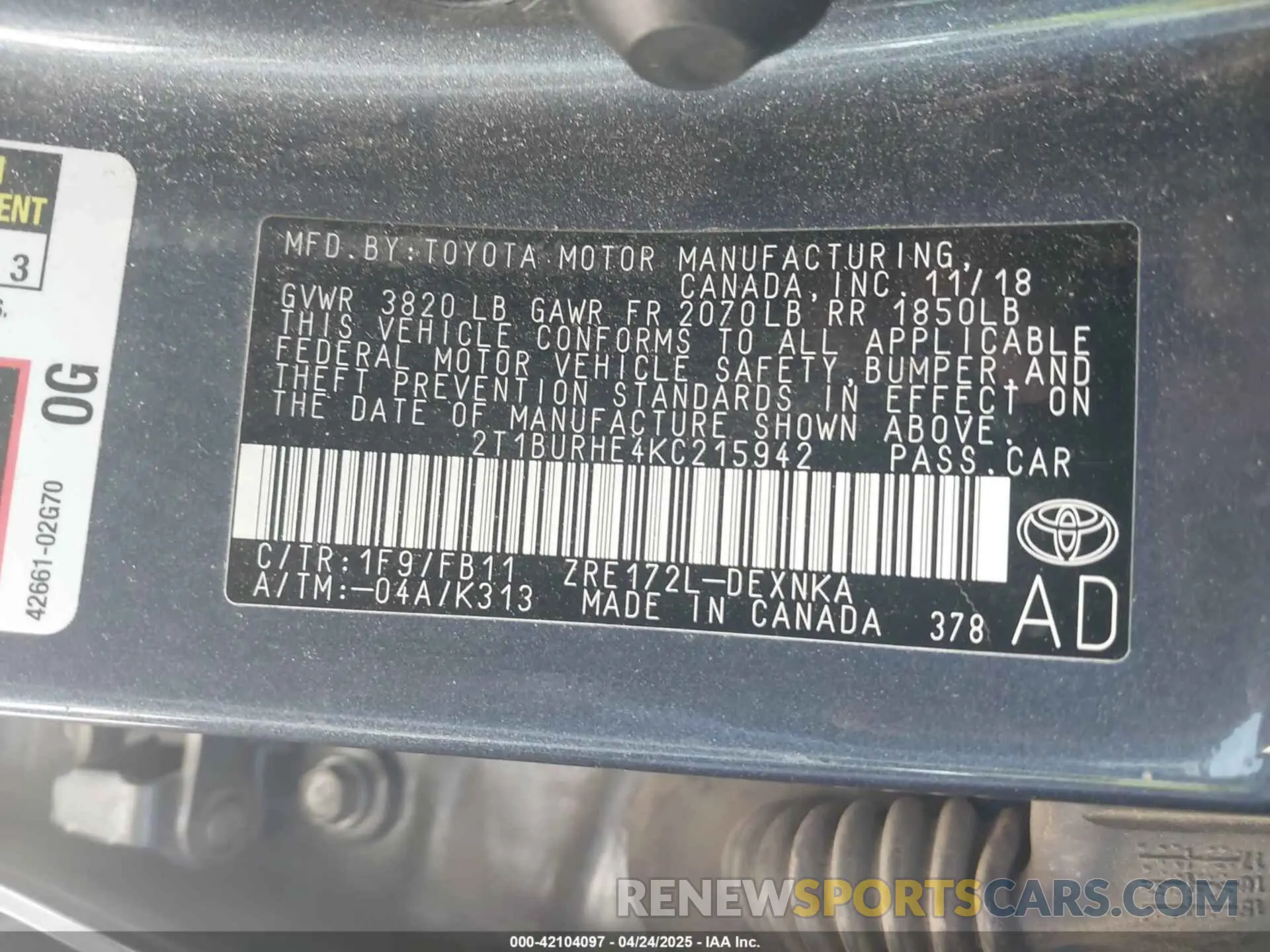 9 Photograph of a damaged car 2T1BURHE4KC215942 TOYOTA COROLLA 2019