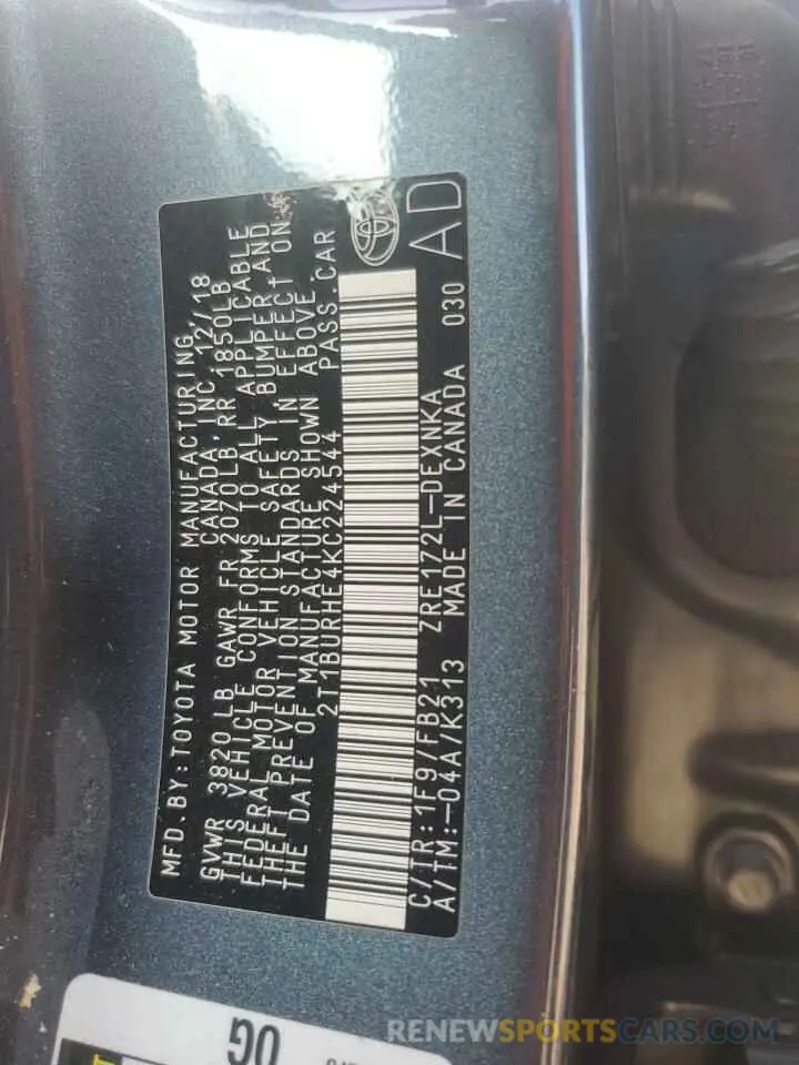 12 Photograph of a damaged car 2T1BURHE4KC224544 TOYOTA COROLLA 2019