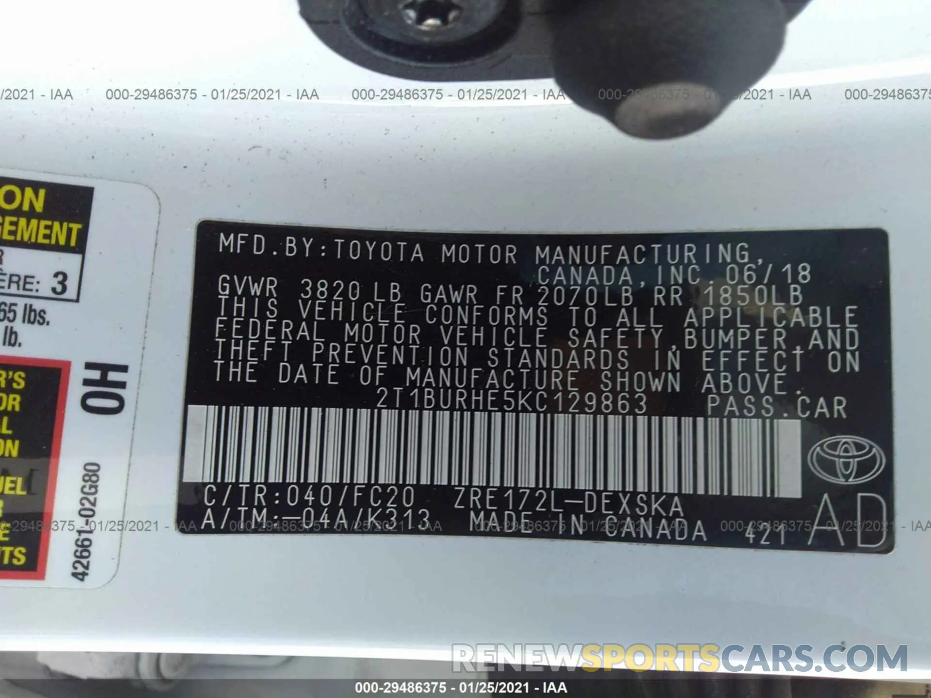 9 Photograph of a damaged car 2T1BURHE5KC129863 TOYOTA COROLLA 2019
