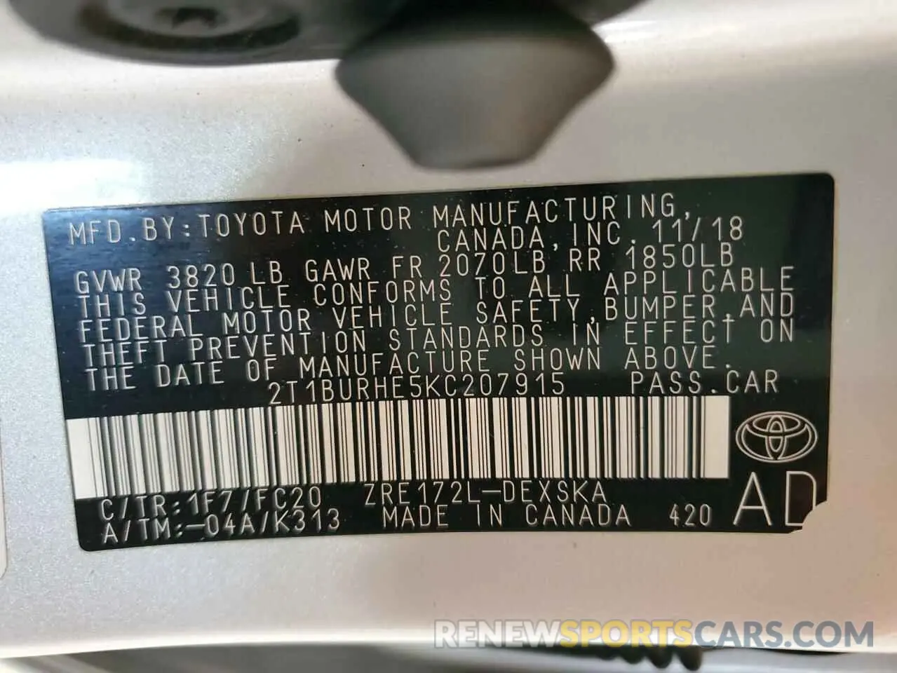 13 Photograph of a damaged car 2T1BURHE5KC207915 TOYOTA COROLLA 2019