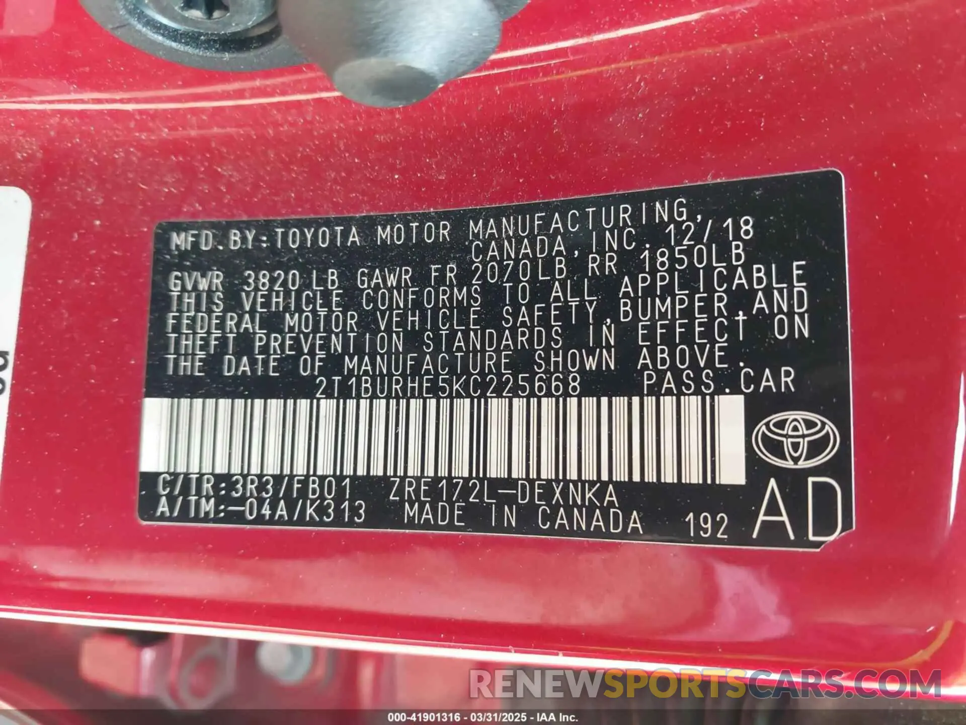 9 Photograph of a damaged car 2T1BURHE5KC225668 TOYOTA COROLLA 2019