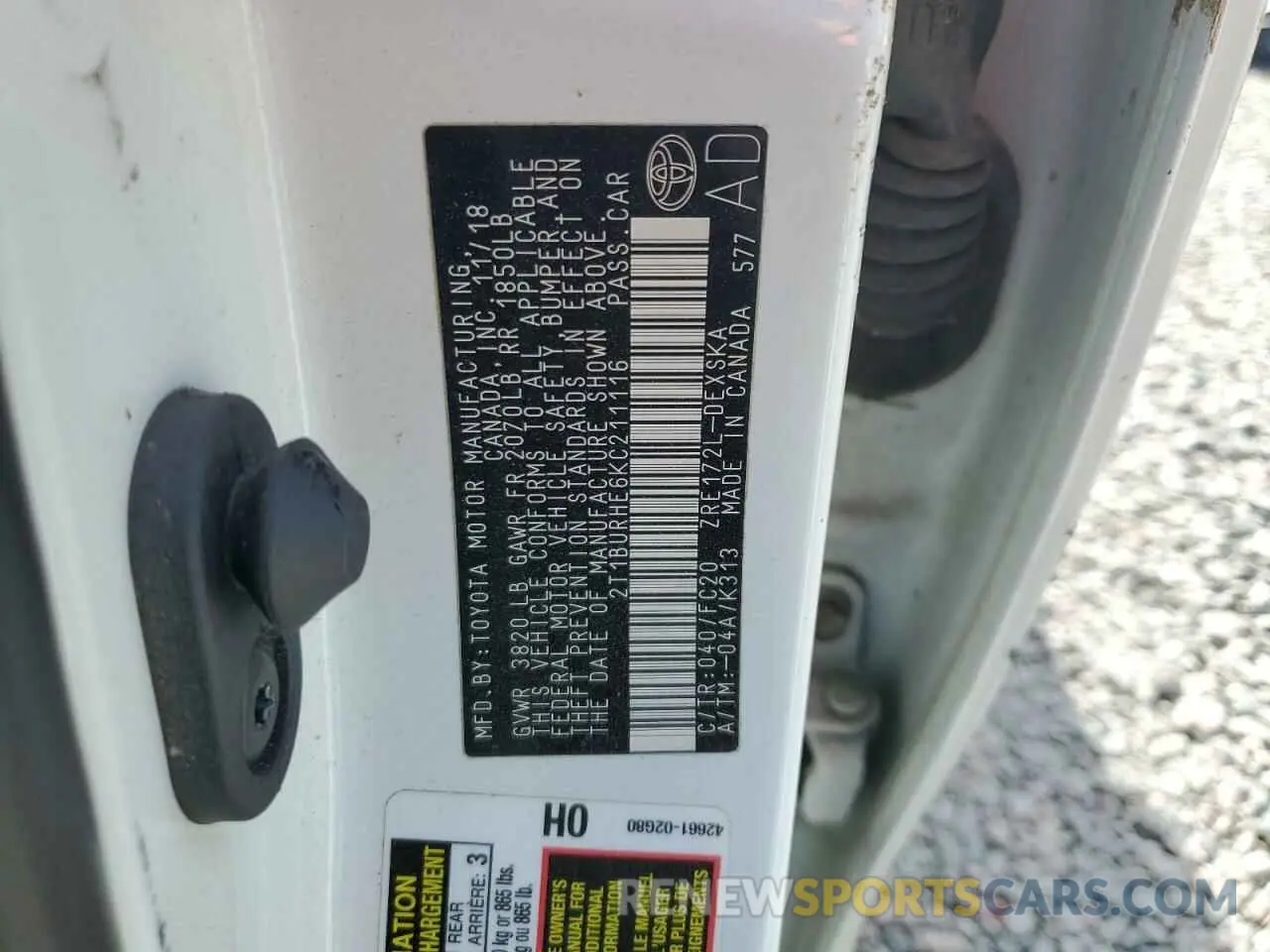 12 Photograph of a damaged car 2T1BURHE6KC211116 TOYOTA COROLLA 2019