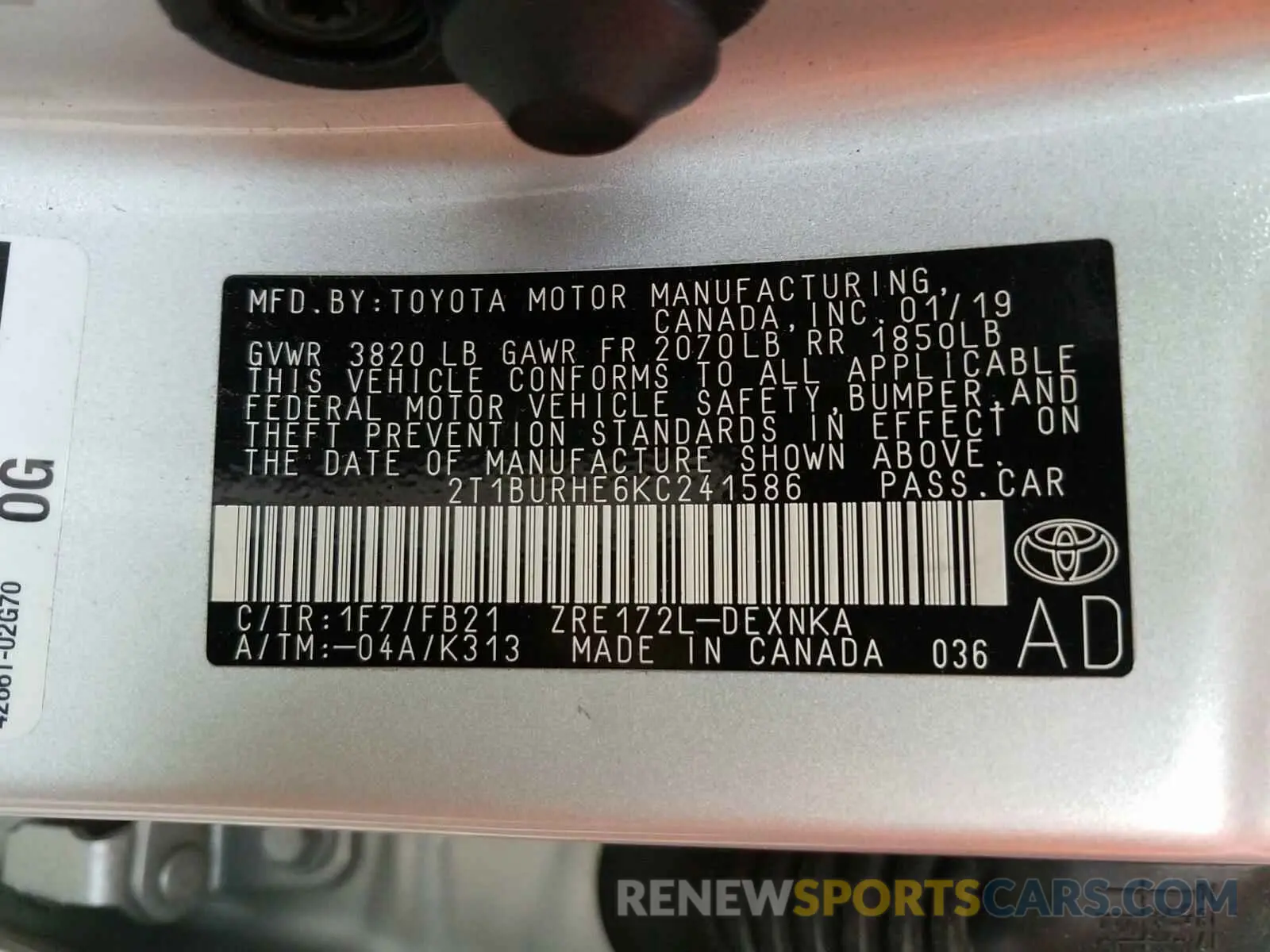 10 Photograph of a damaged car 2T1BURHE6KC241586 TOYOTA COROLLA 2019