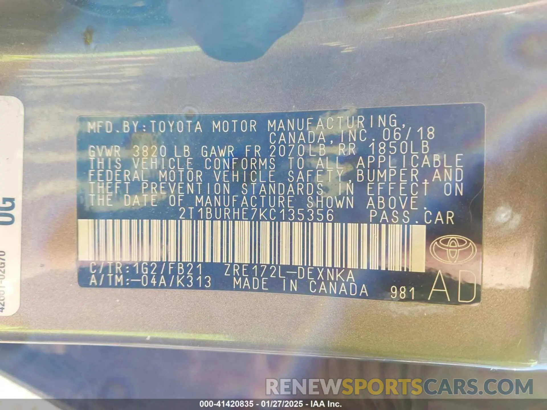 9 Photograph of a damaged car 2T1BURHE7KC135356 TOYOTA COROLLA 2019