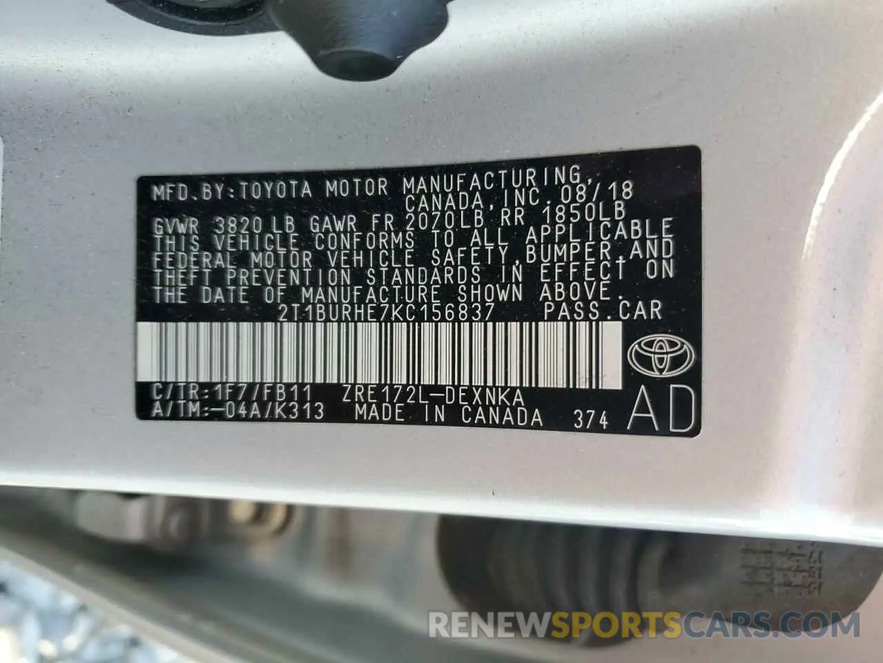 13 Photograph of a damaged car 2T1BURHE7KC156837 TOYOTA COROLLA 2019