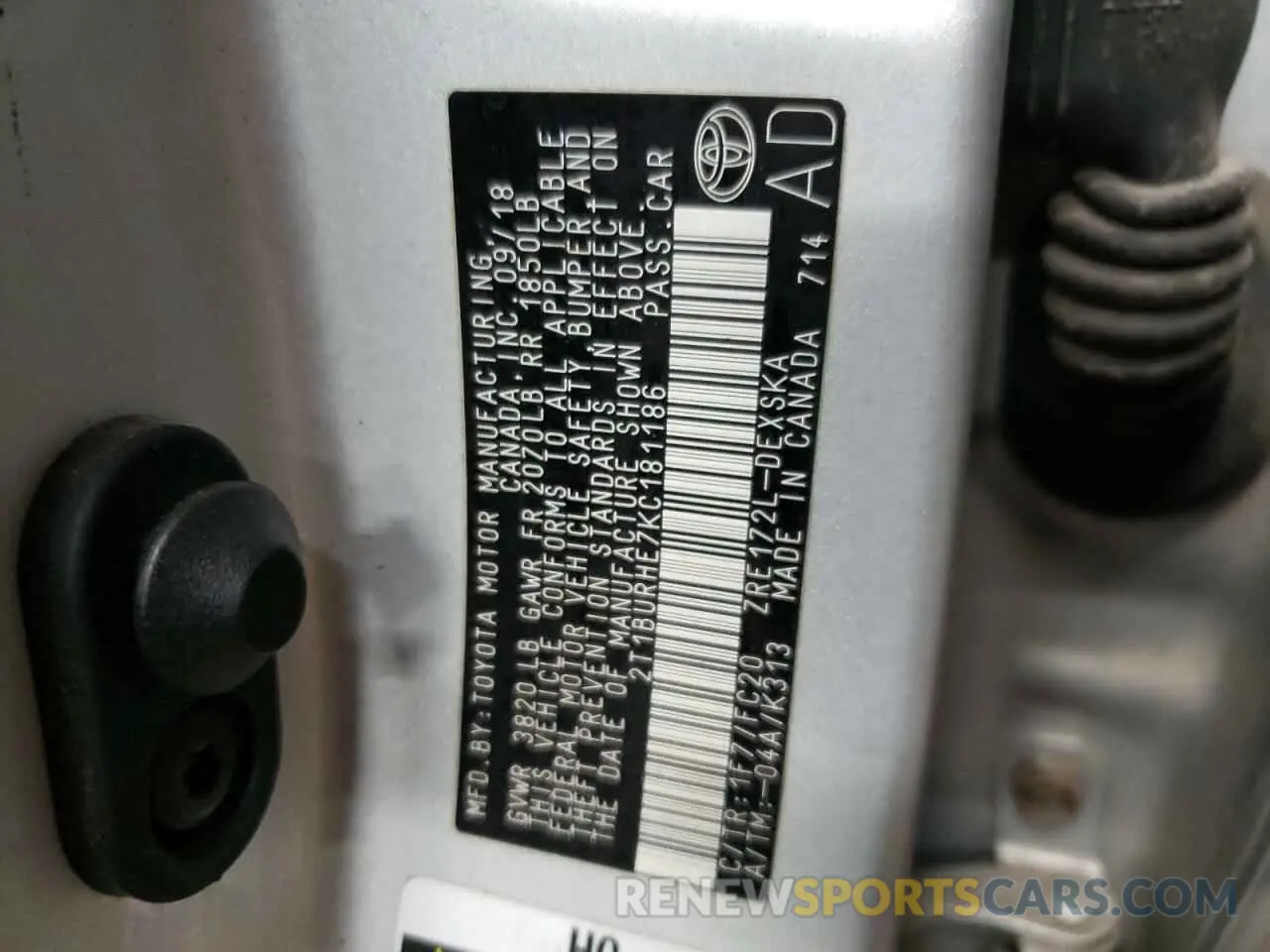 12 Photograph of a damaged car 2T1BURHE7KC181186 TOYOTA COROLLA 2019