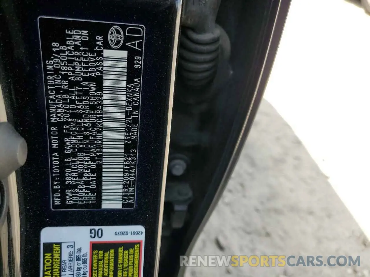 13 Photograph of a damaged car 2T1BURHE7KC184329 TOYOTA COROLLA 2019