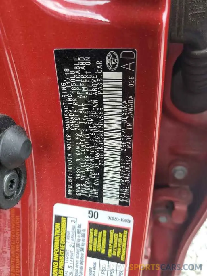 13 Photograph of a damaged car 2T1BURHE7KC205566 TOYOTA COROLLA 2019