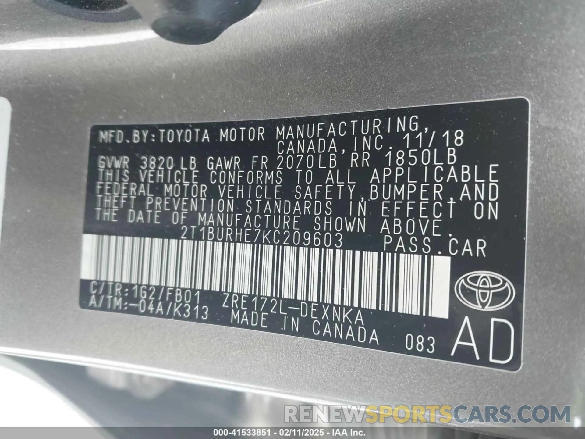 9 Photograph of a damaged car 2T1BURHE7KC209603 TOYOTA COROLLA 2019