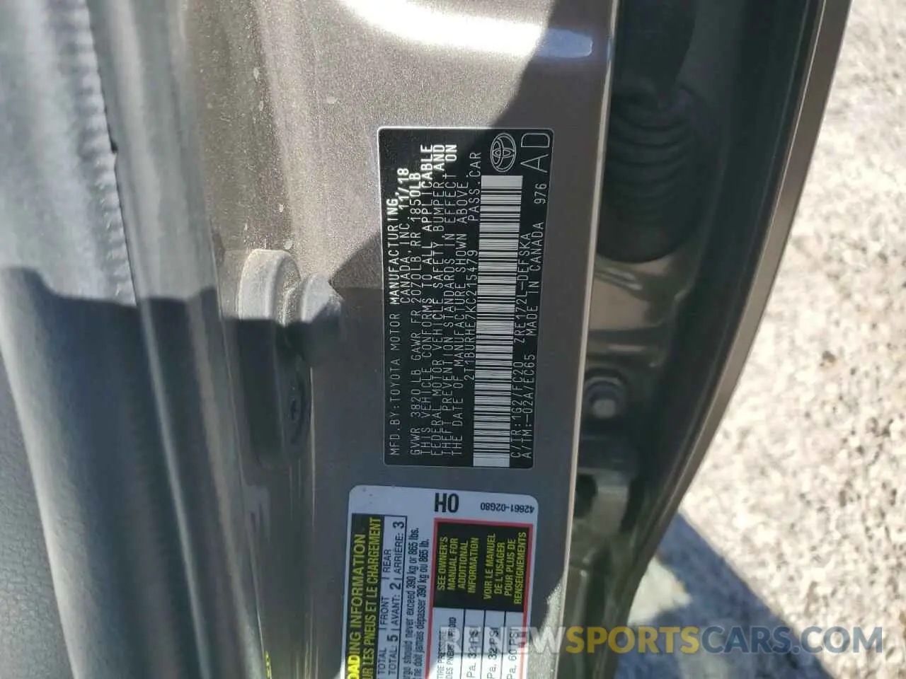 12 Photograph of a damaged car 2T1BURHE7KC215479 TOYOTA COROLLA 2019