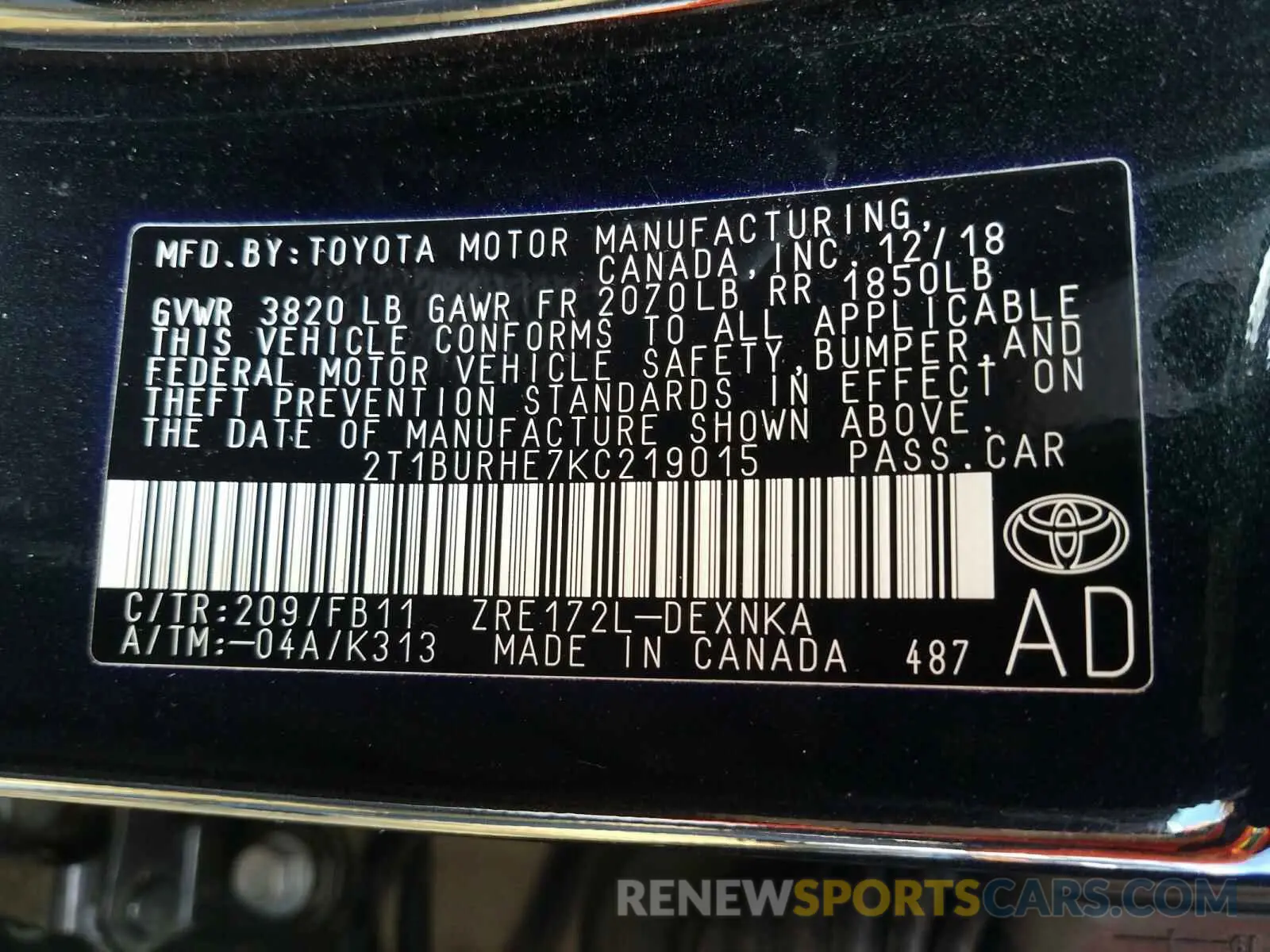 10 Photograph of a damaged car 2T1BURHE7KC219015 TOYOTA COROLLA 2019