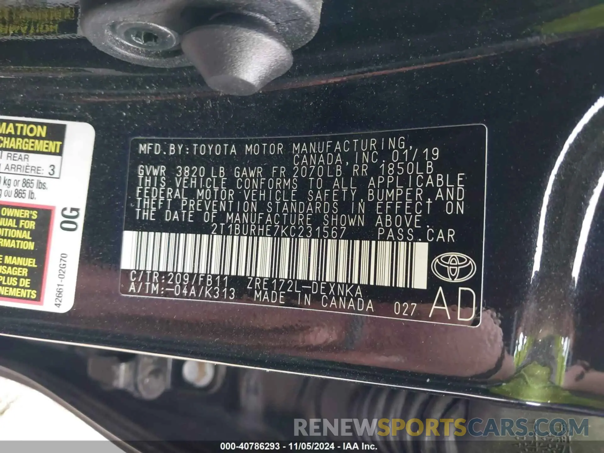 9 Photograph of a damaged car 2T1BURHE7KC231567 TOYOTA COROLLA 2019
