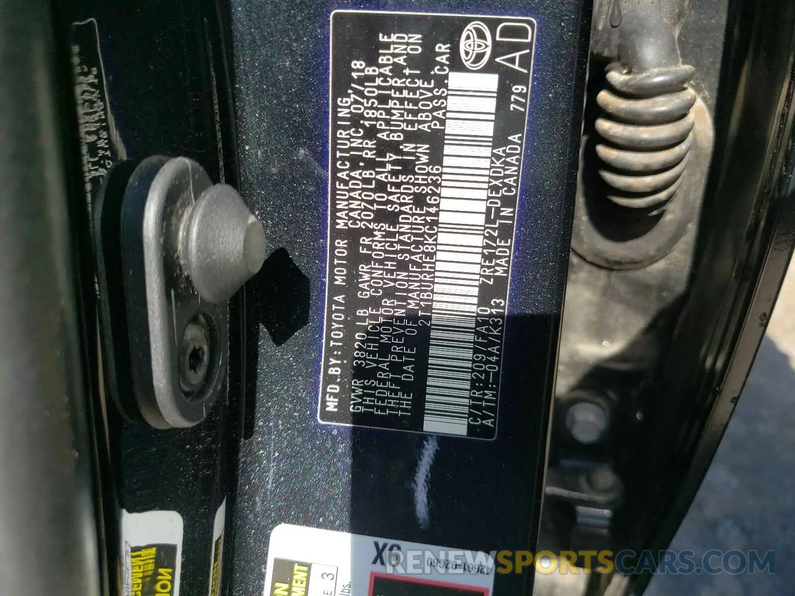 10 Photograph of a damaged car 2T1BURHE8KC146236 TOYOTA COROLLA 2019