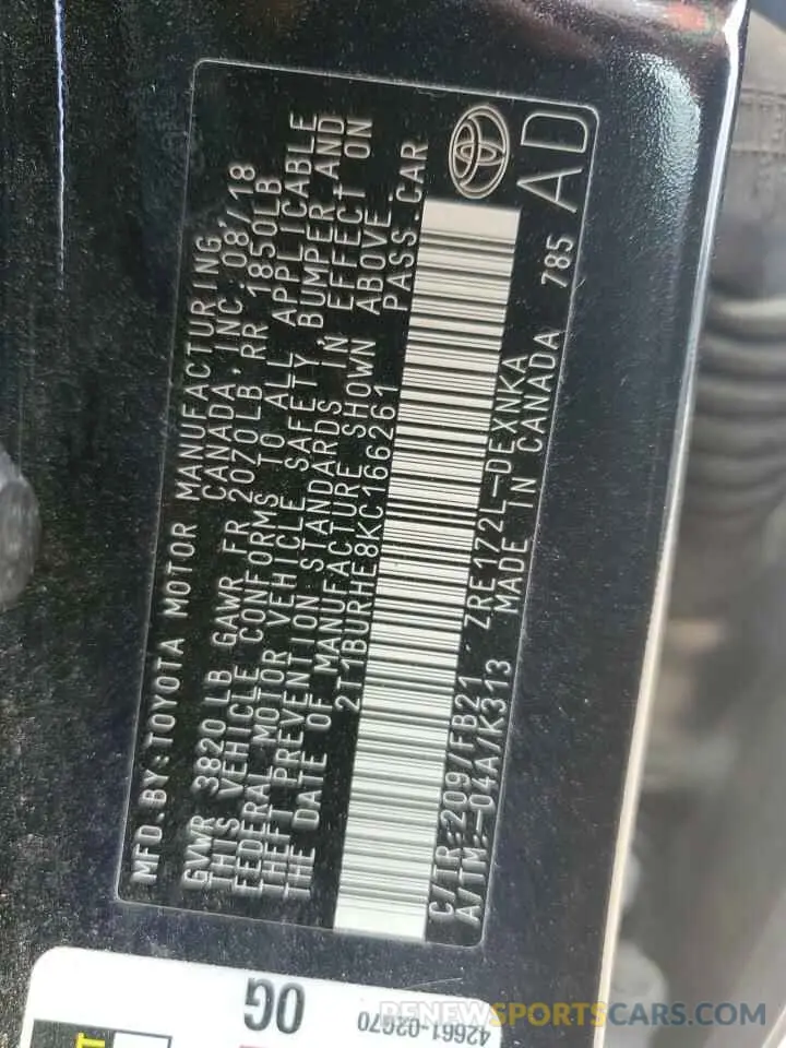 13 Photograph of a damaged car 2T1BURHE8KC166261 TOYOTA COROLLA 2019