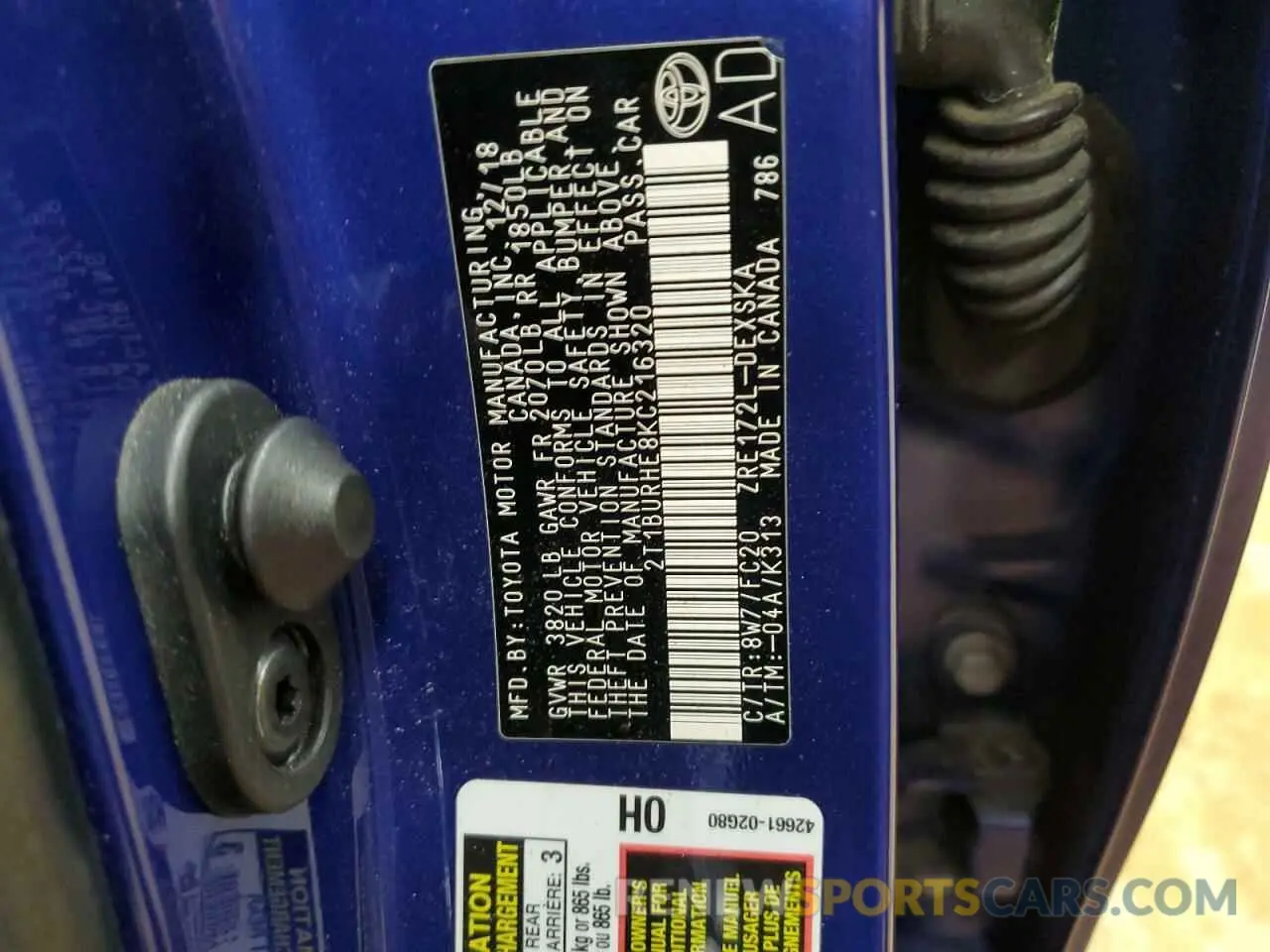 12 Photograph of a damaged car 2T1BURHE8KC216320 TOYOTA COROLLA 2019