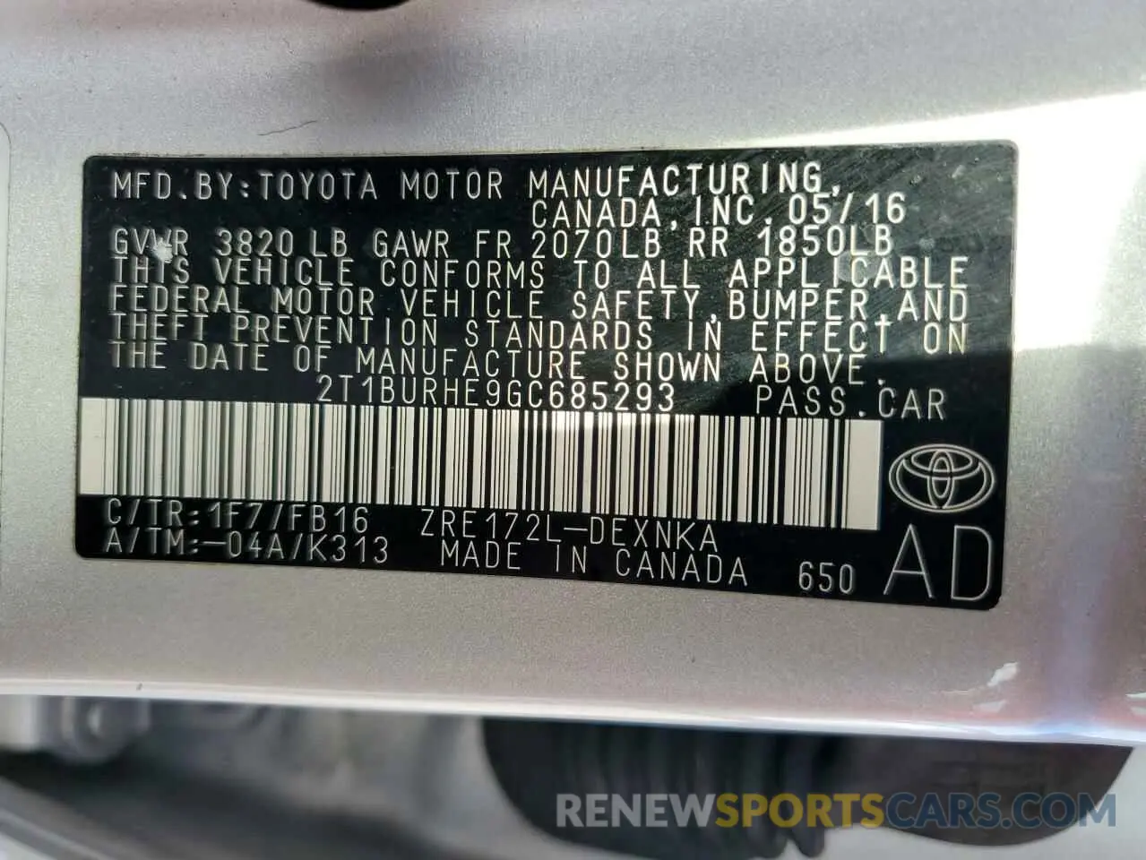 13 Photograph of a damaged car 2T1BURHE9GC685293 TOYOTA COROLLA 2019