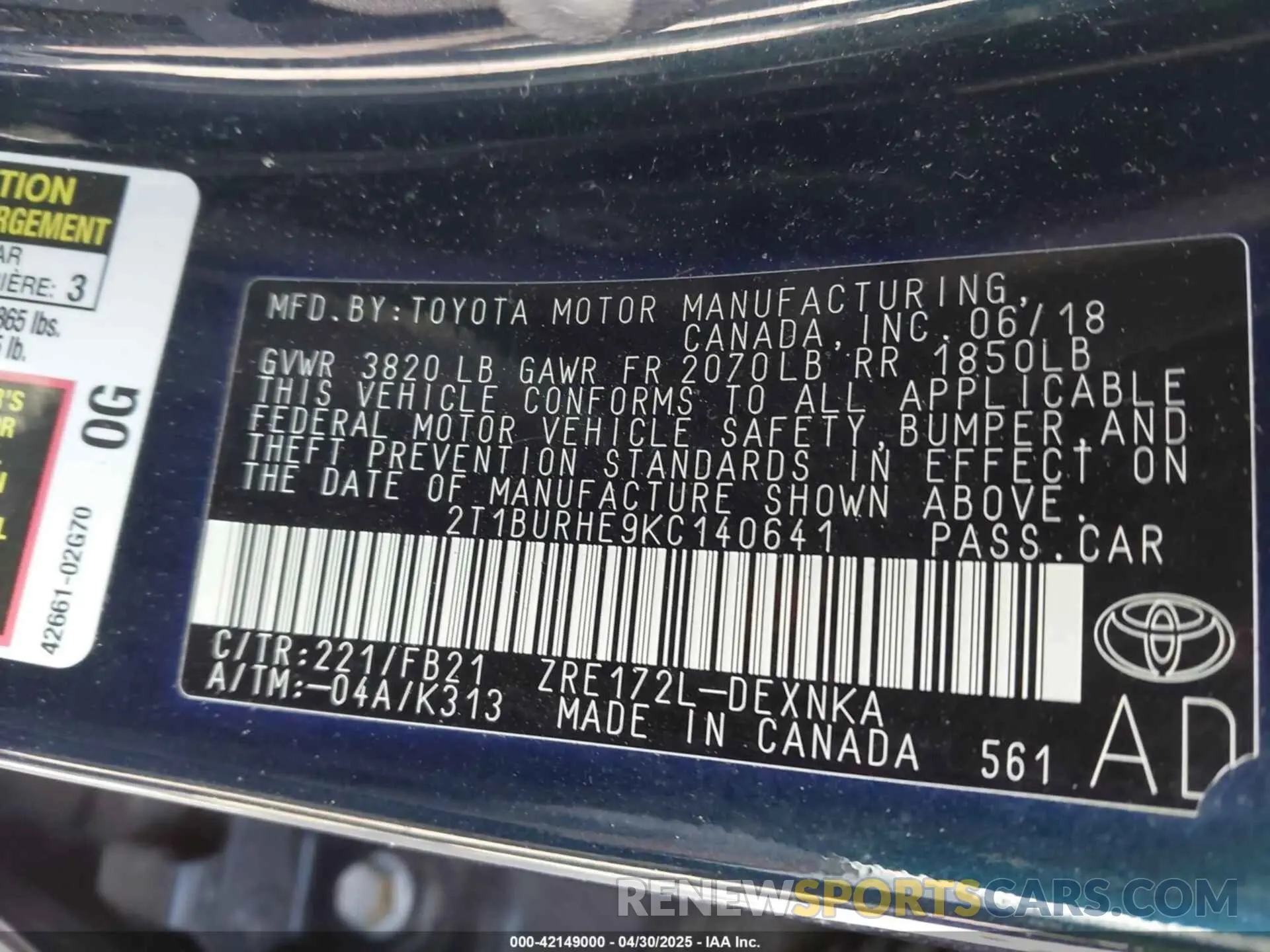 9 Photograph of a damaged car 2T1BURHE9KC140641 TOYOTA COROLLA 2019