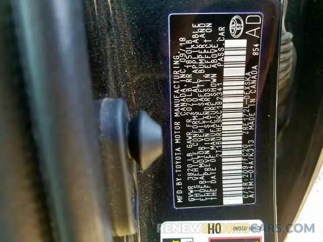 10 Photograph of a damaged car 2T1BURHE9KC182341 TOYOTA COROLLA 2019