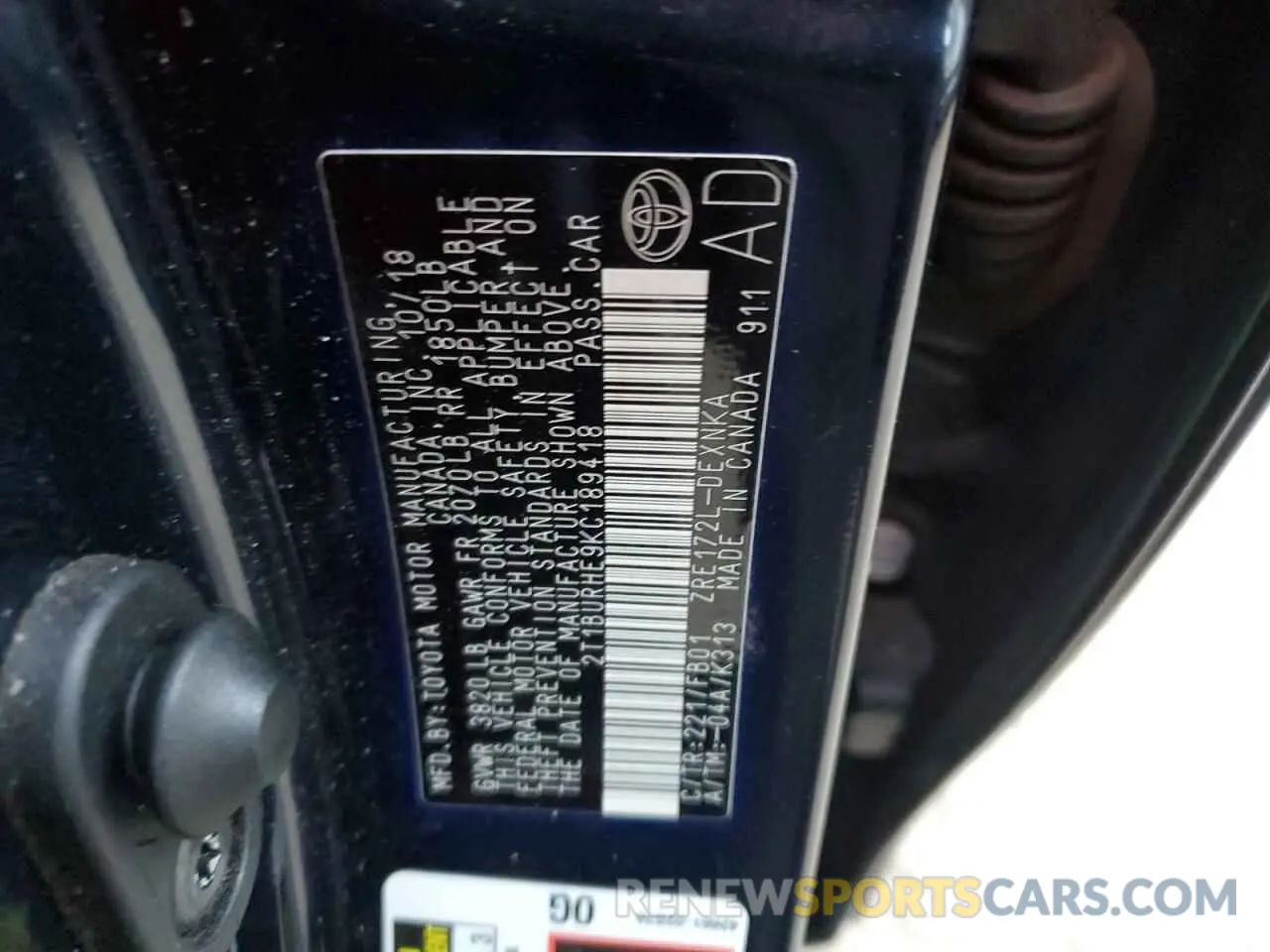 13 Photograph of a damaged car 2T1BURHE9KC189418 TOYOTA COROLLA 2019