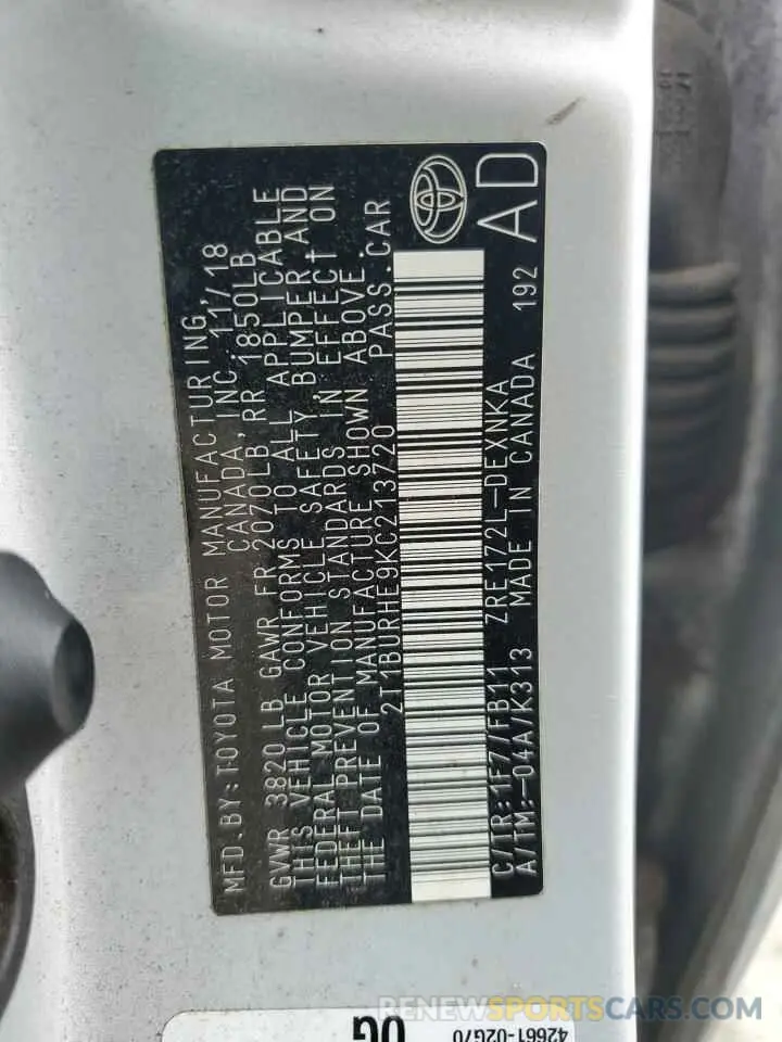 12 Photograph of a damaged car 2T1BURHE9KC213720 TOYOTA COROLLA 2019