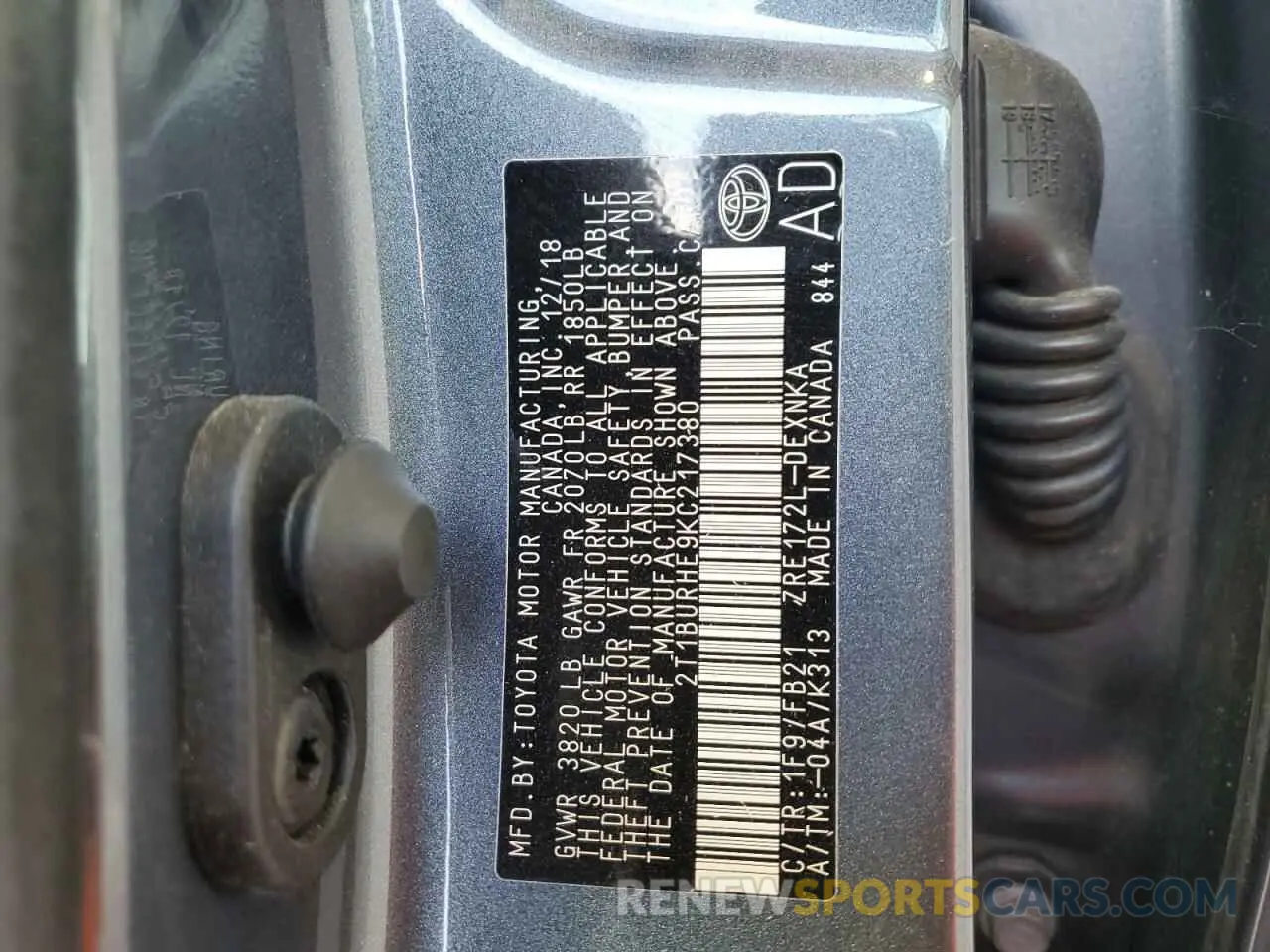 12 Photograph of a damaged car 2T1BURHE9KC217380 TOYOTA COROLLA 2019