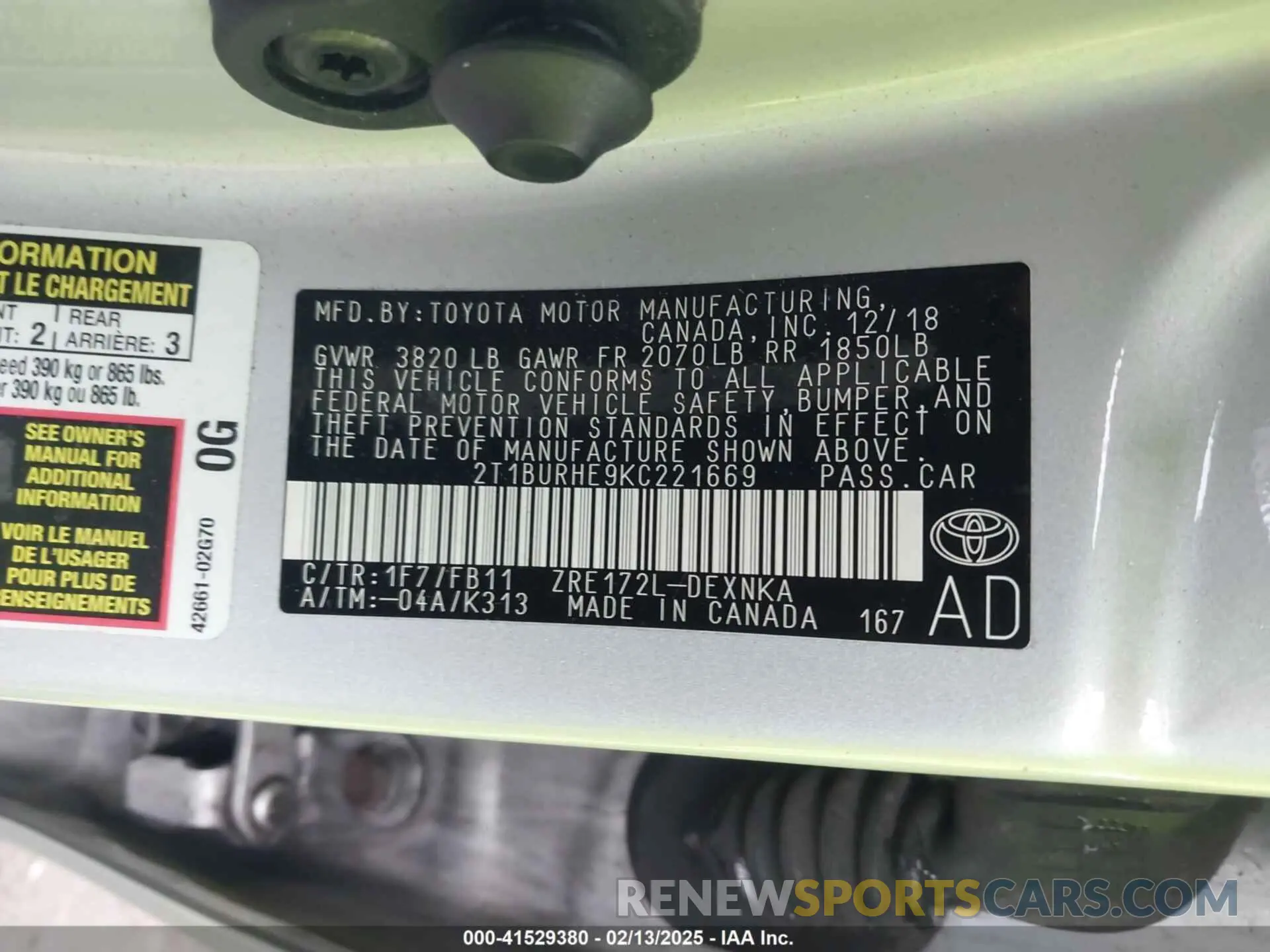 9 Photograph of a damaged car 2T1BURHE9KC221669 TOYOTA COROLLA 2019
