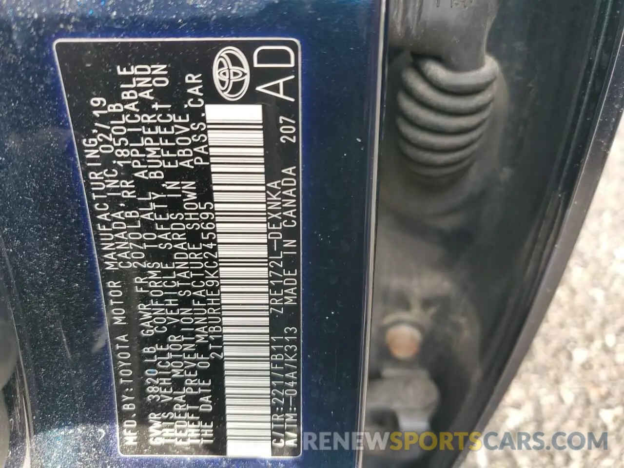 12 Photograph of a damaged car 2T1BURHE9KC245695 TOYOTA COROLLA 2019
