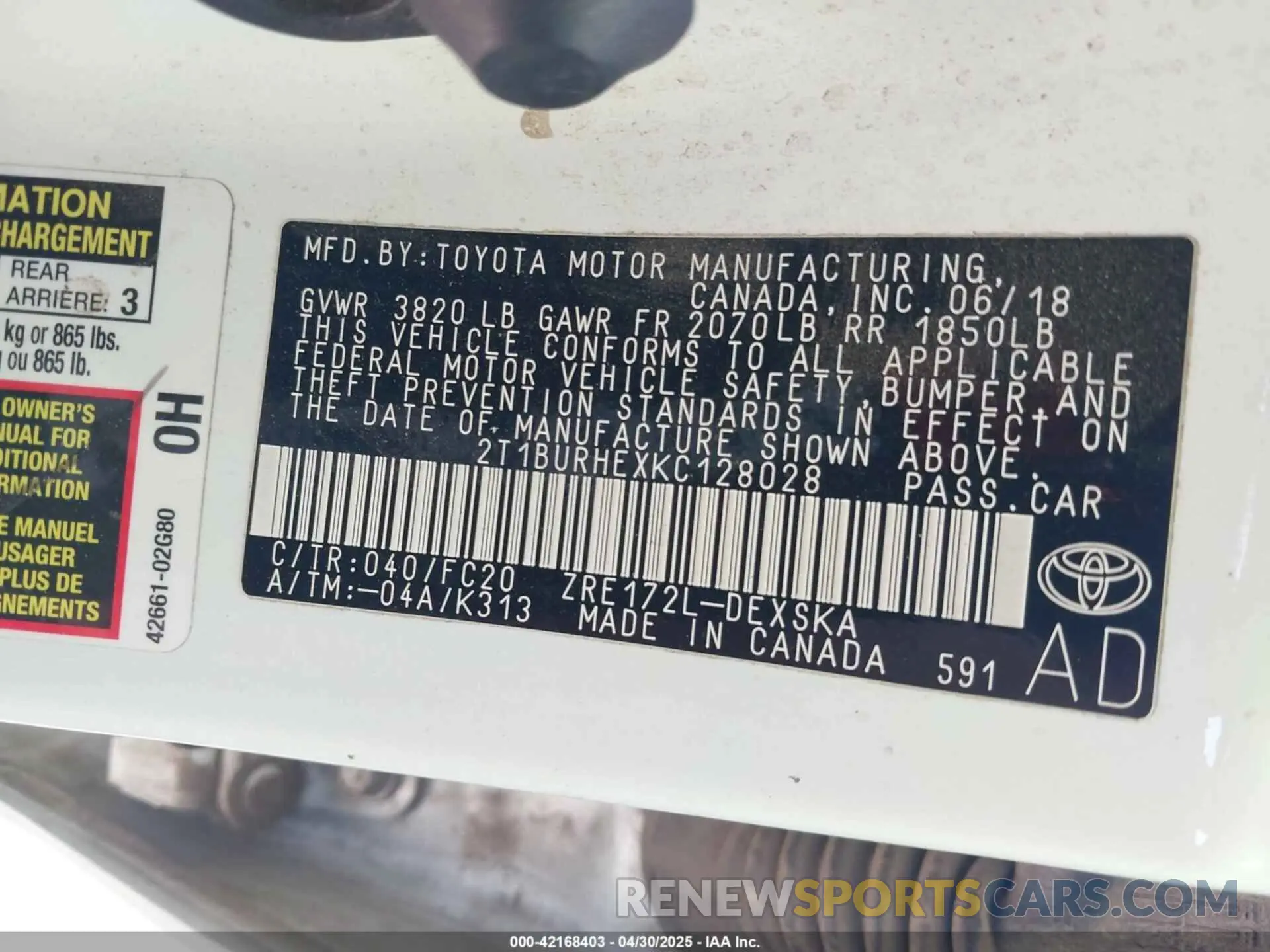 9 Photograph of a damaged car 2T1BURHEXKC128028 TOYOTA COROLLA 2019