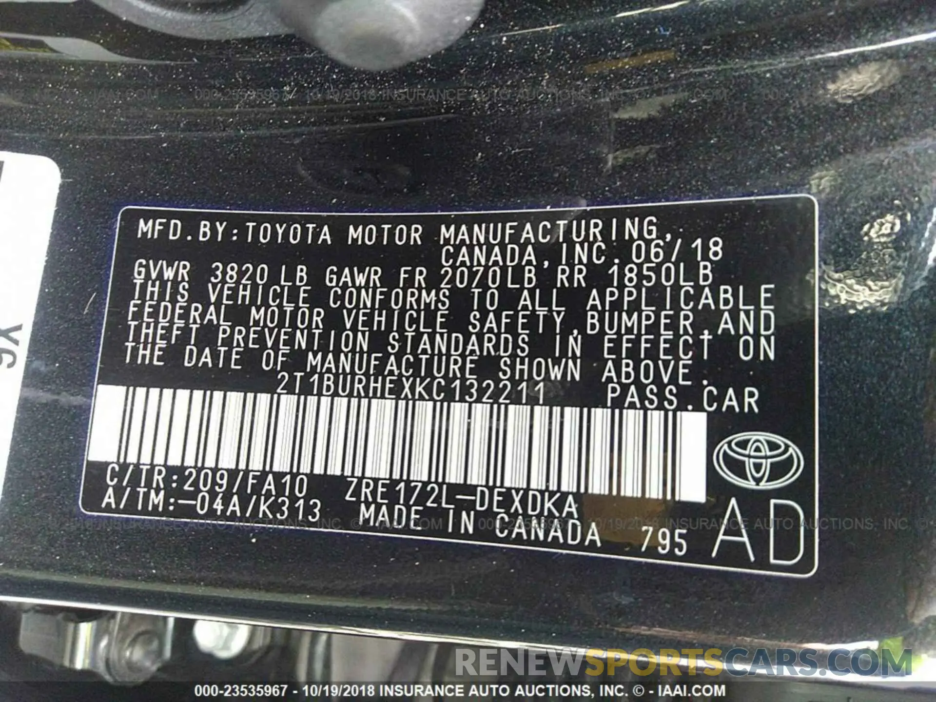 9 Photograph of a damaged car 2T1BURHEXKC132211 TOYOTA COROLLA 2019