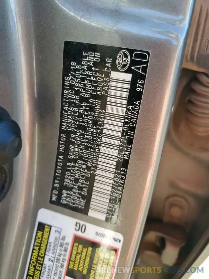 12 Photograph of a damaged car 2T1BURHEXKC143404 TOYOTA COROLLA 2019