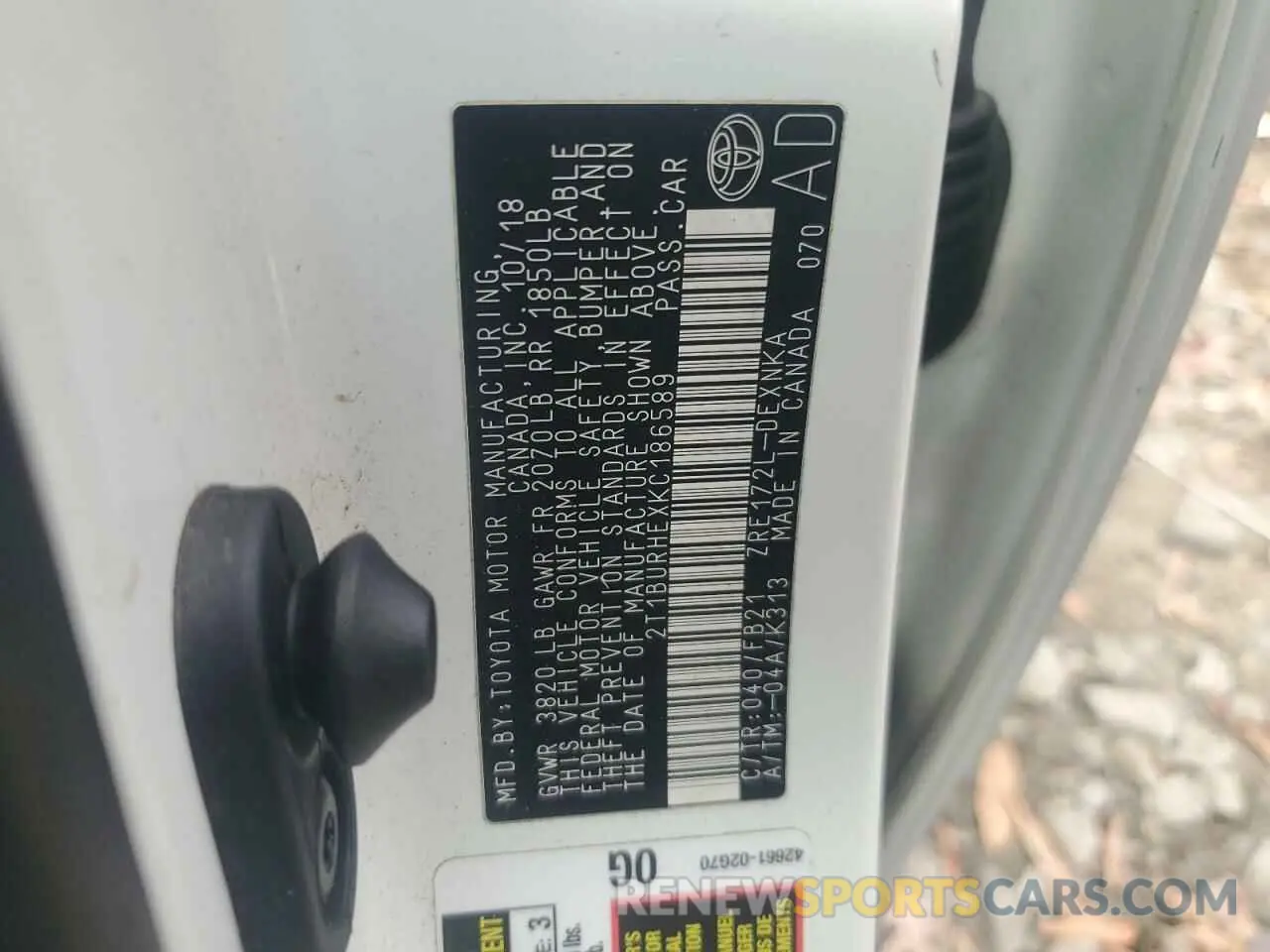 12 Photograph of a damaged car 2T1BURHEXKC186589 TOYOTA COROLLA 2019
