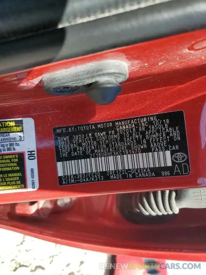 13 Photograph of a damaged car 2T1BURHEXKC191470 TOYOTA COROLLA 2019