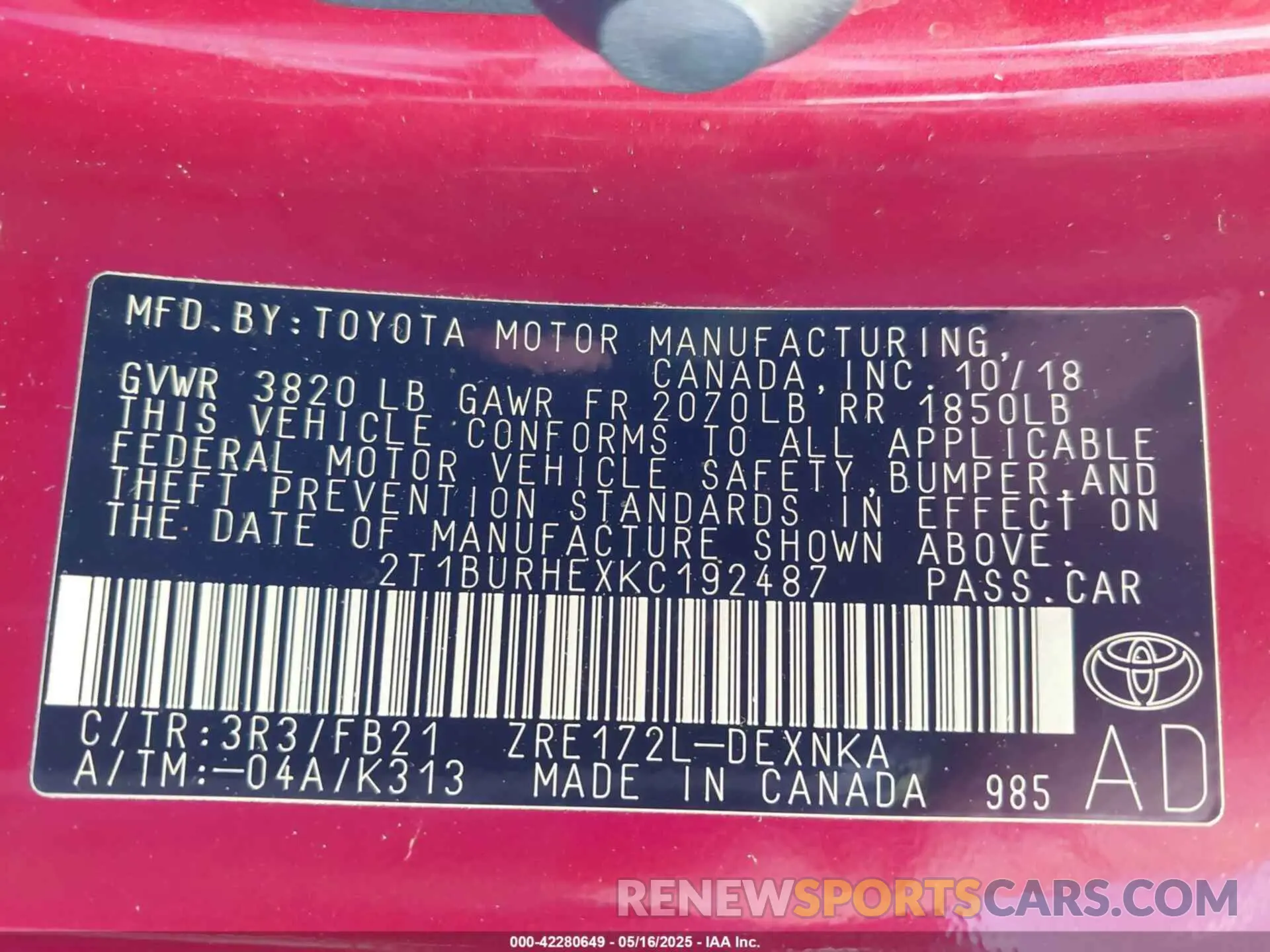 9 Photograph of a damaged car 2T1BURHEXKC192487 TOYOTA COROLLA 2019