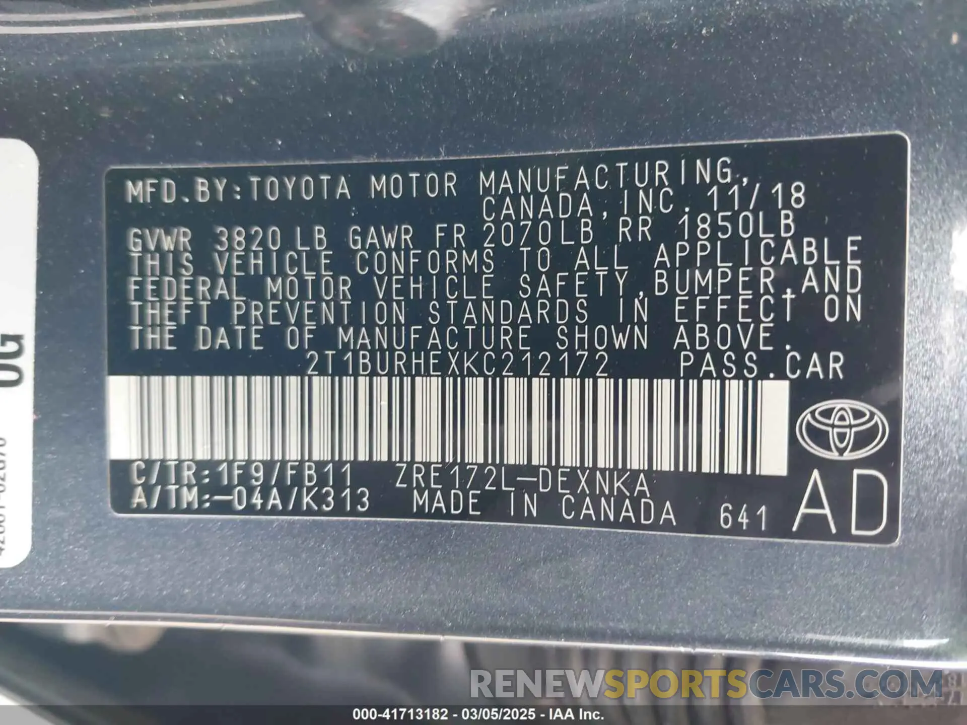 9 Photograph of a damaged car 2T1BURHEXKC212172 TOYOTA COROLLA 2019