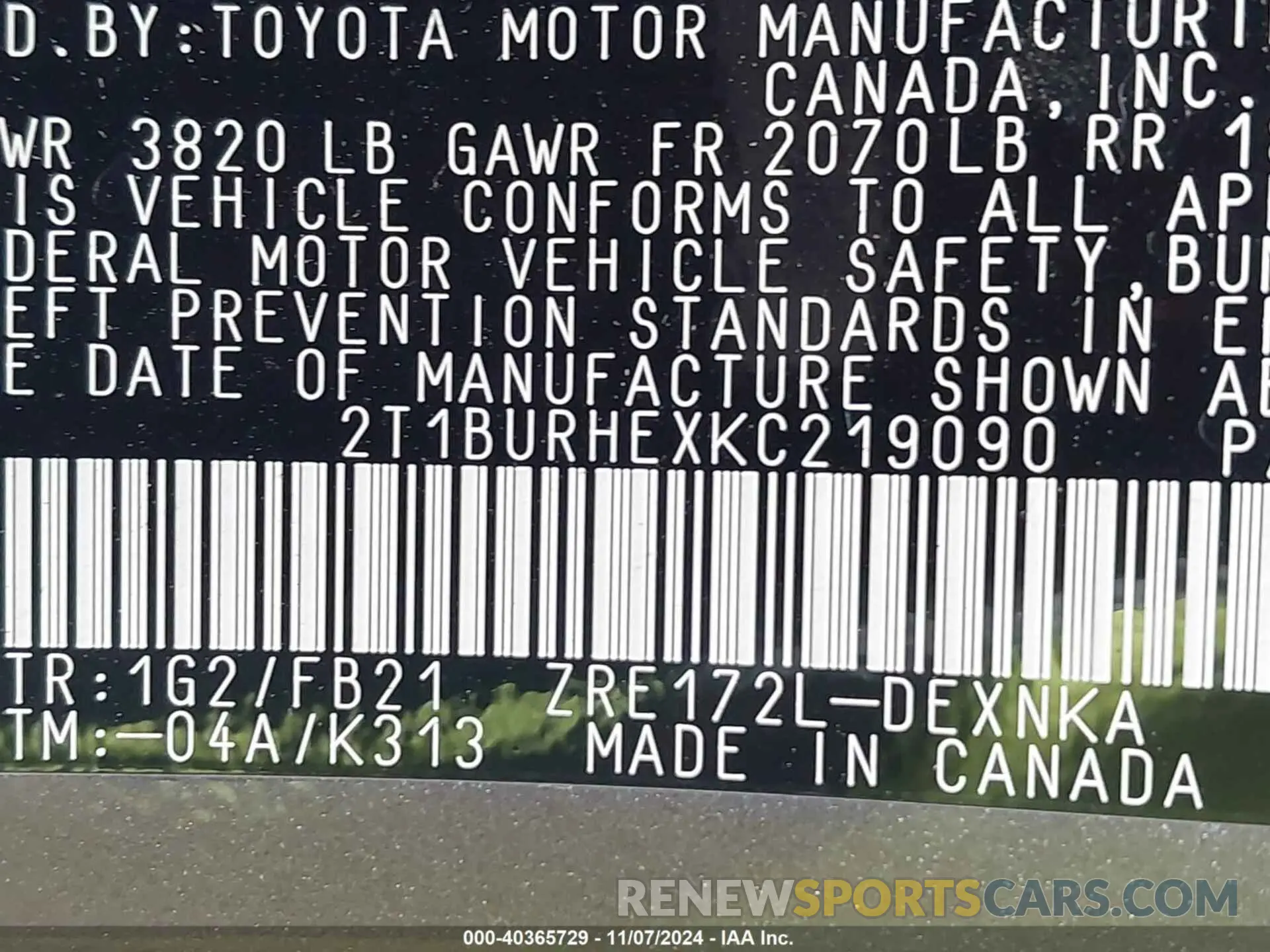 9 Photograph of a damaged car 2T1BURHEXKC219090 TOYOTA COROLLA 2019