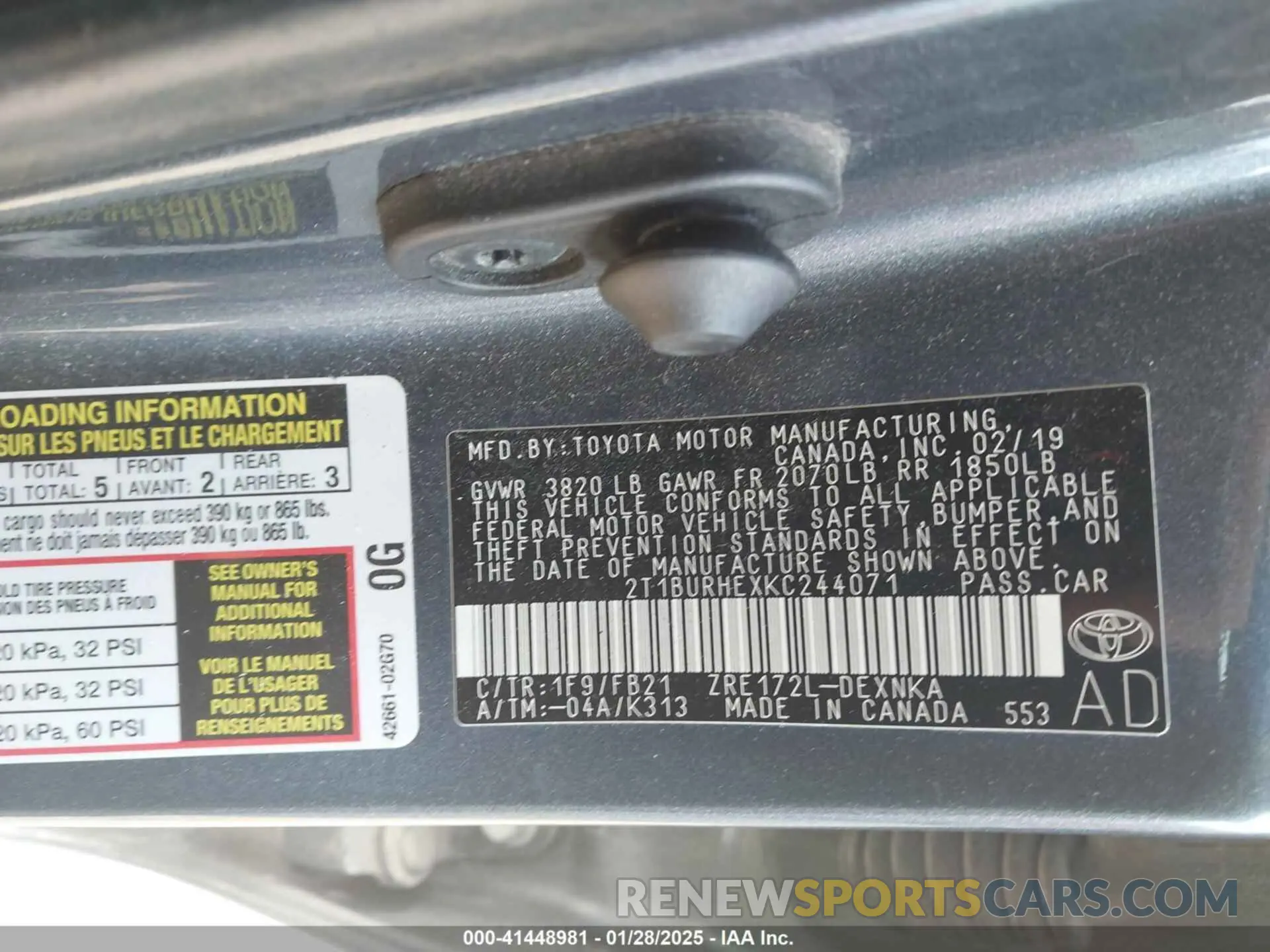 9 Photograph of a damaged car 2T1BURHEXKC244071 TOYOTA COROLLA 2019